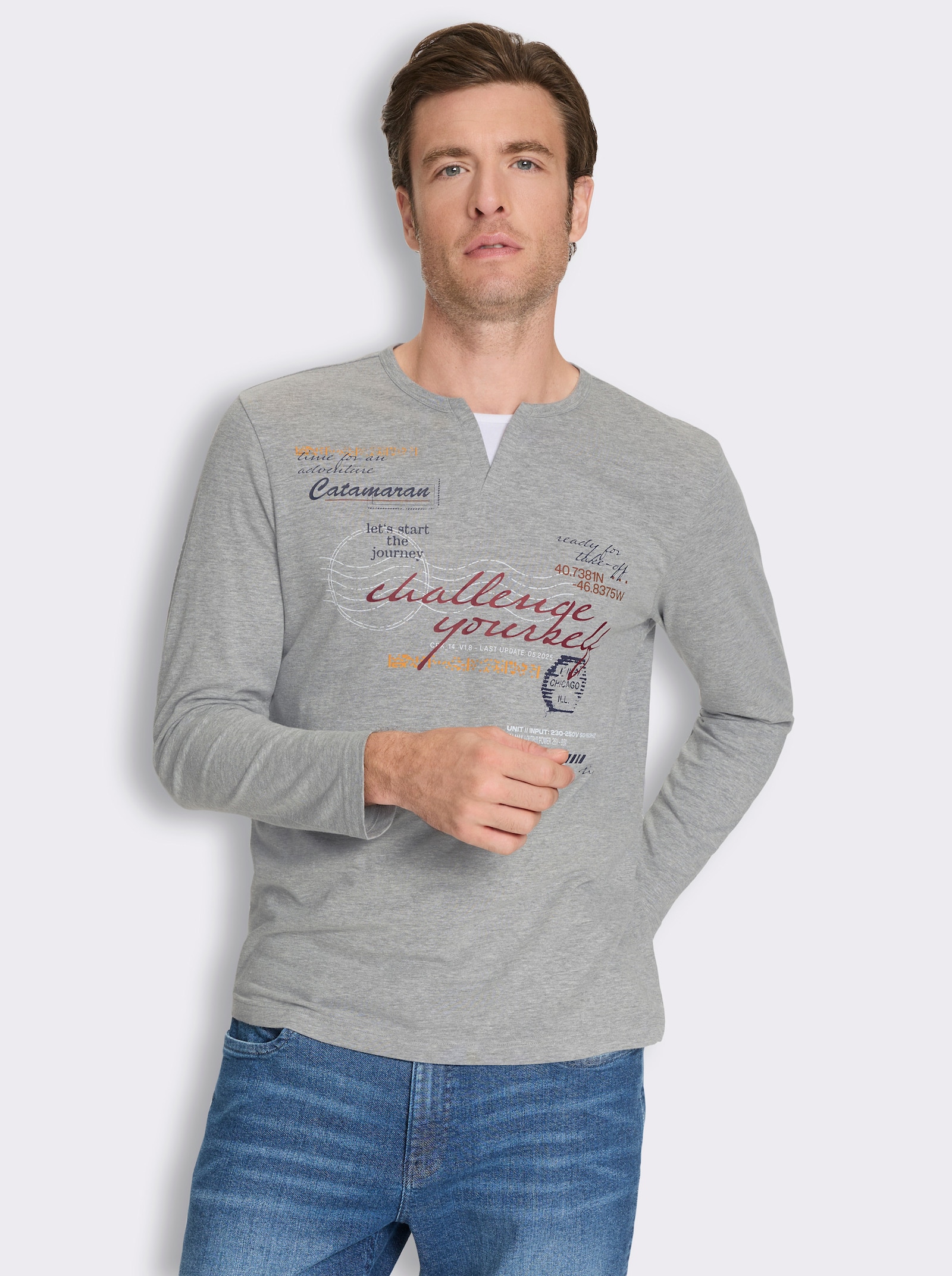 Langarmshirt mit Print - grau-meliert