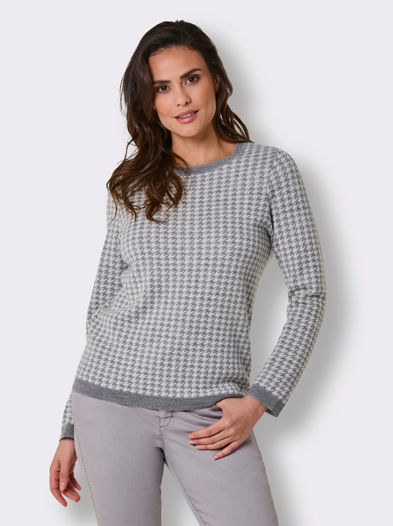 CREATION L PREMIUM Strickpullover aus Wolle - steingrau-champagner-gemustert