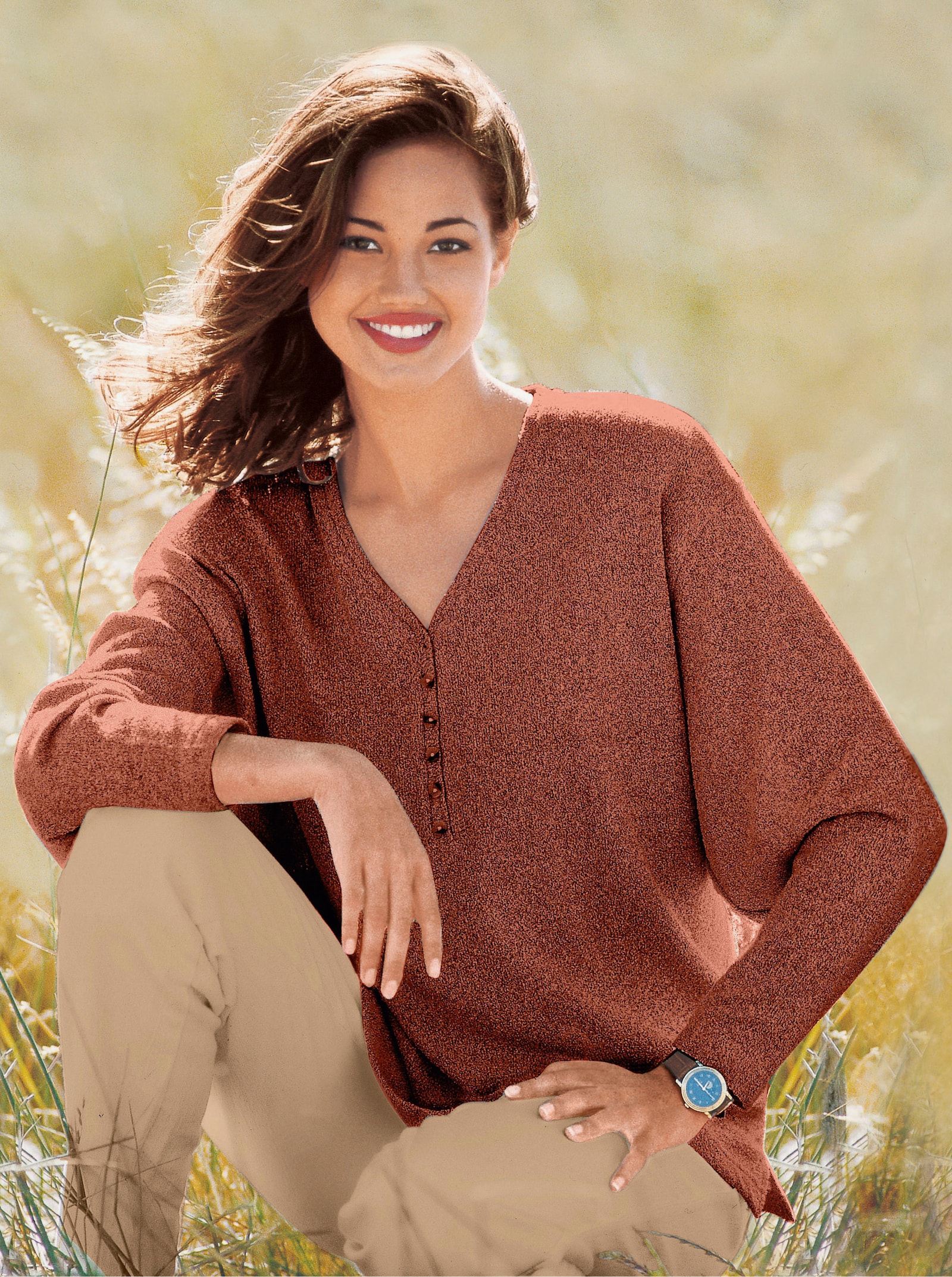 Strickpullover mit Seitenschlitzen - terrakotta