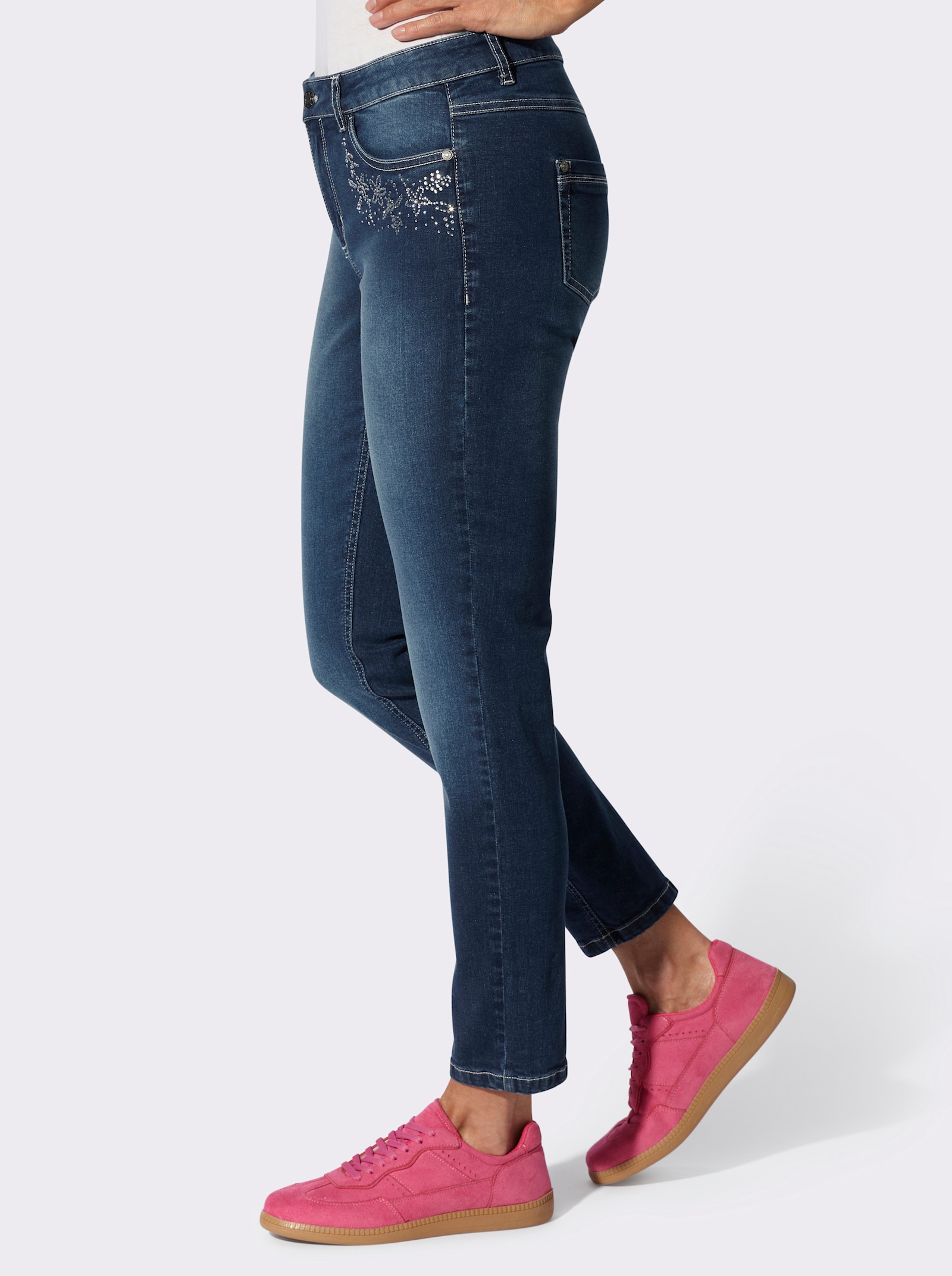 Skinny Jeans mit Glitzersteinchen - blue-stone-washed