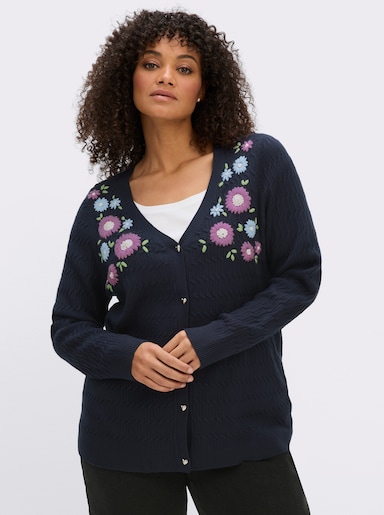 sheego Cardigan mit Blüten-Stickereien - tiefblau-orchidee