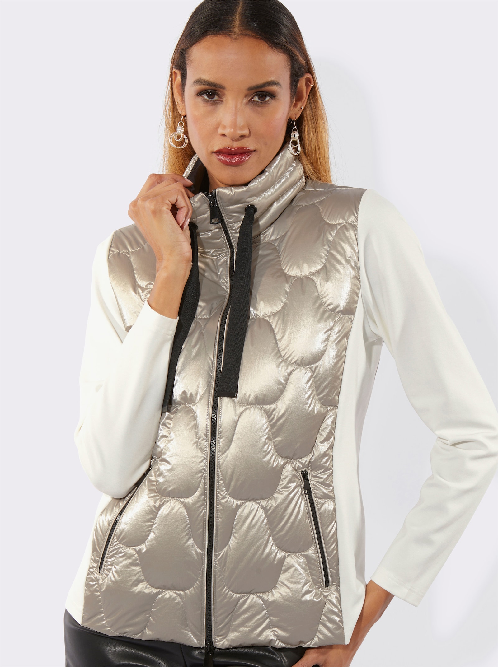 Veste en duvet en mélange de matières - écru-couleur argent