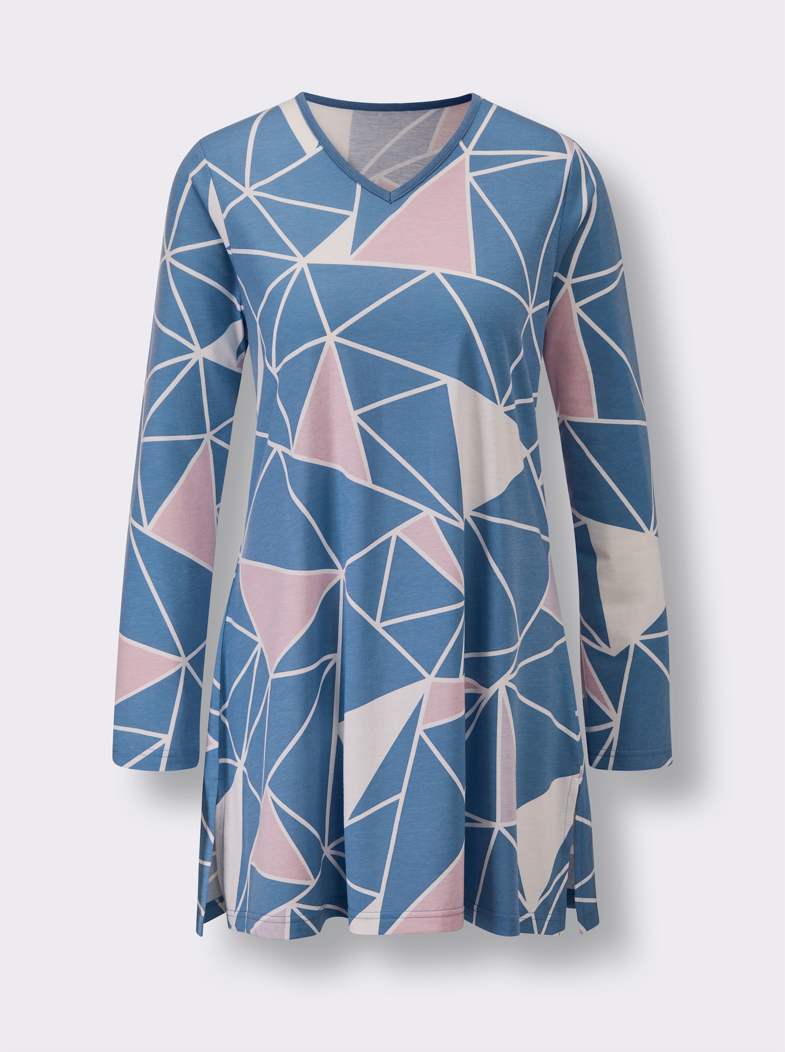 wäschepur Schlafanzug mit Tunika-Oberteil - mittelblau-rosé-bedruckt