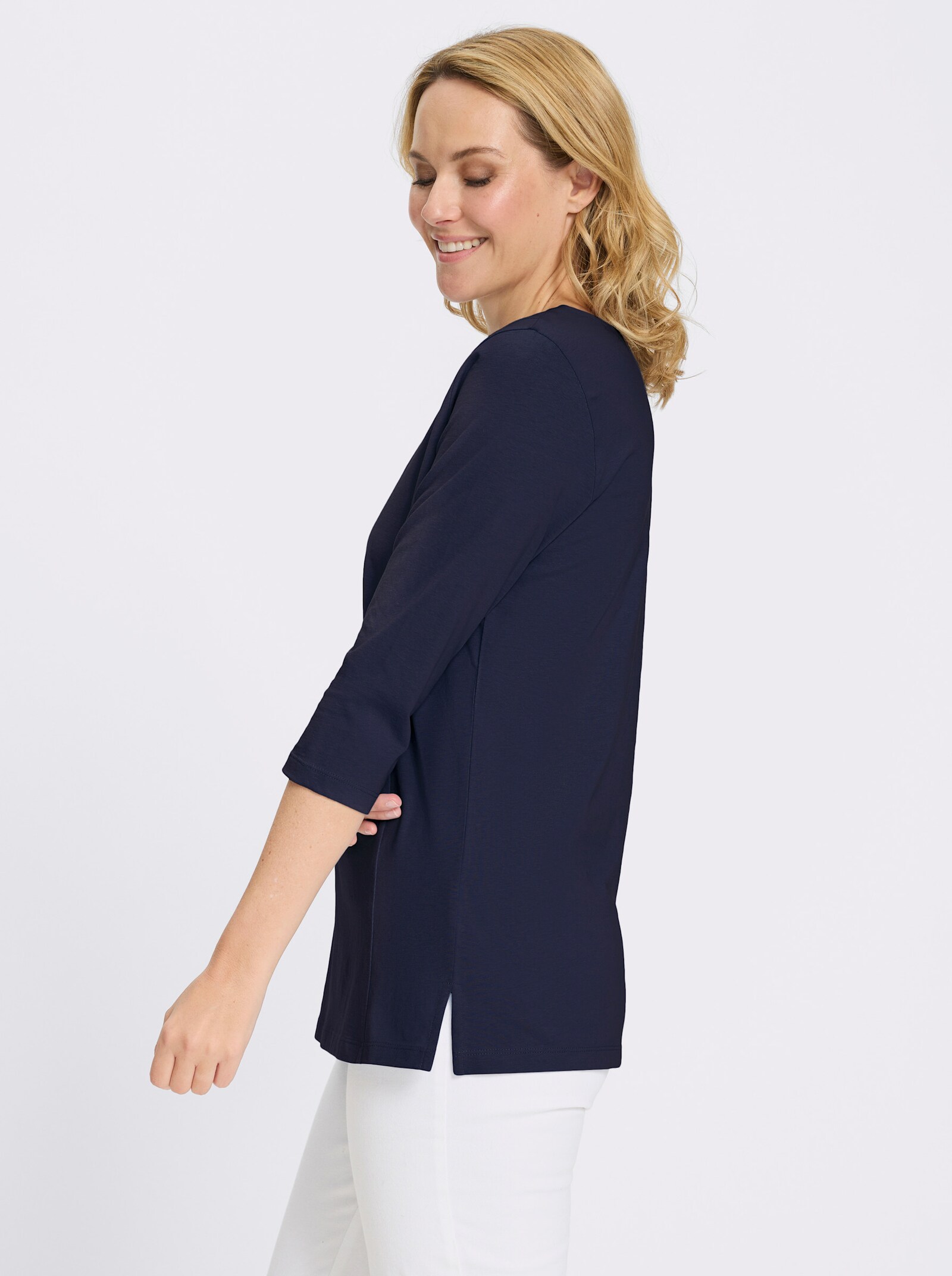 Longshirt mit überlappendem V-Ausschnitt - marine