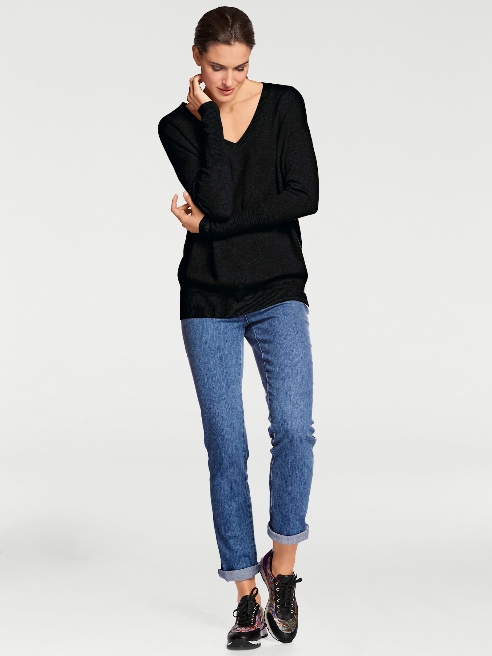 heine Kaschmirpullover mit V-Ausschnitt - schwarz