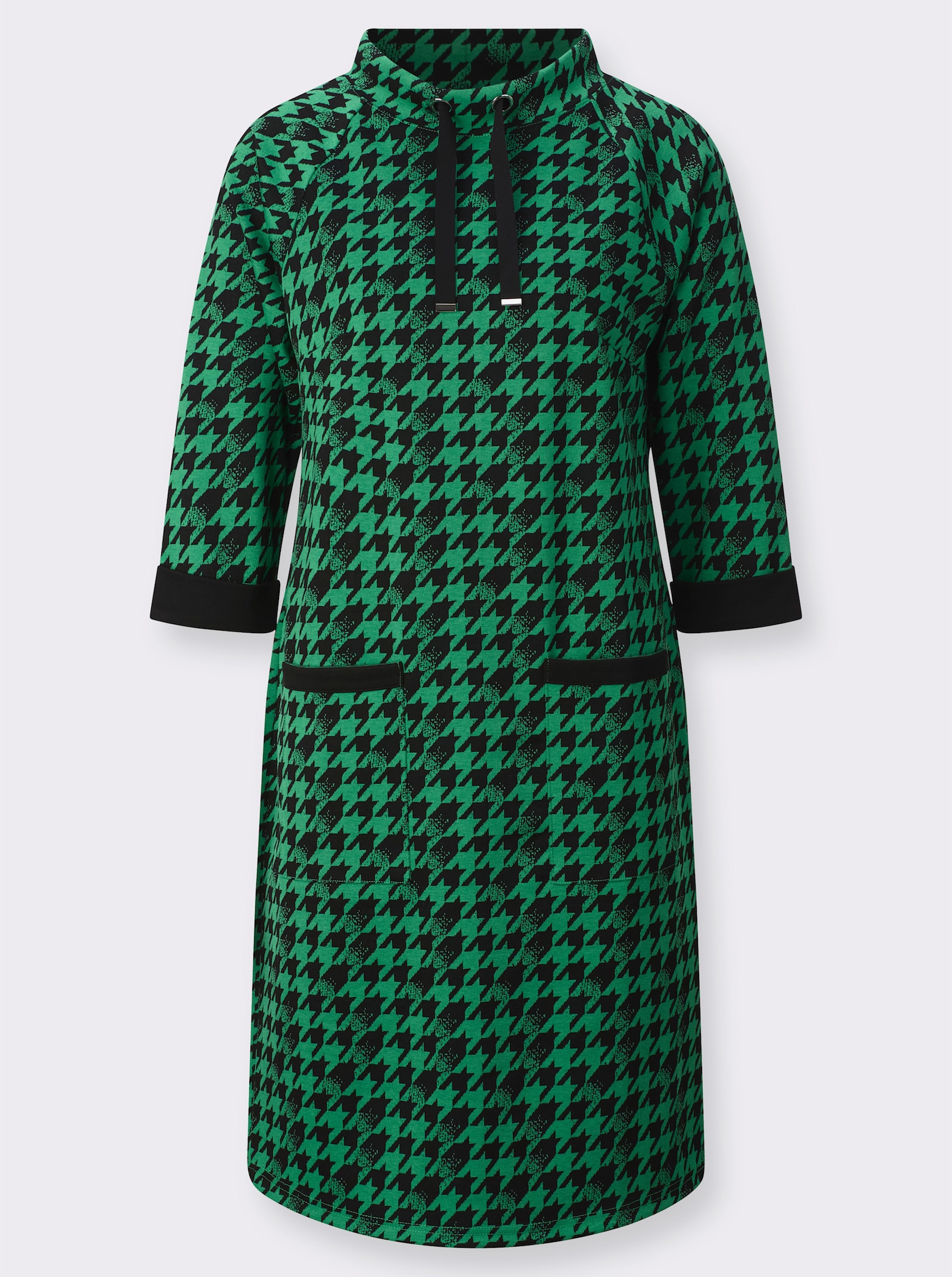 Jerseykleid mit Kontrast-Akzenten - grasgrün-schwarz-gemustert