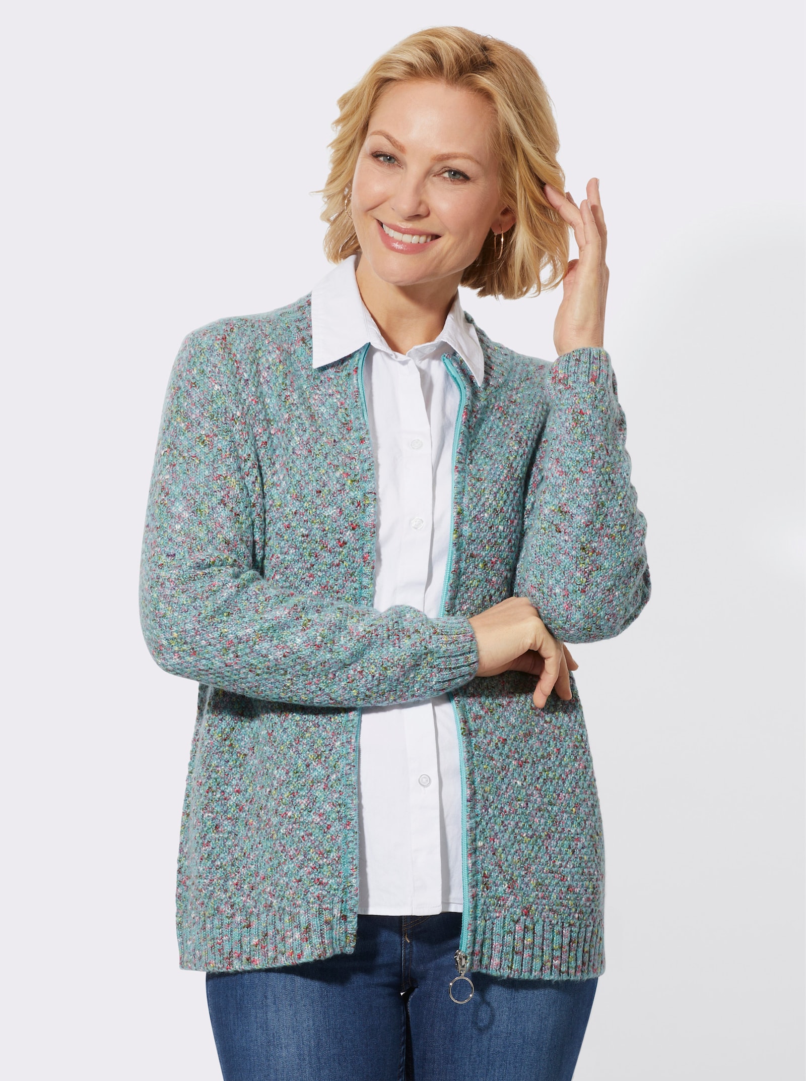 Strickjacke in Melange-Qualität - ozean-meliert