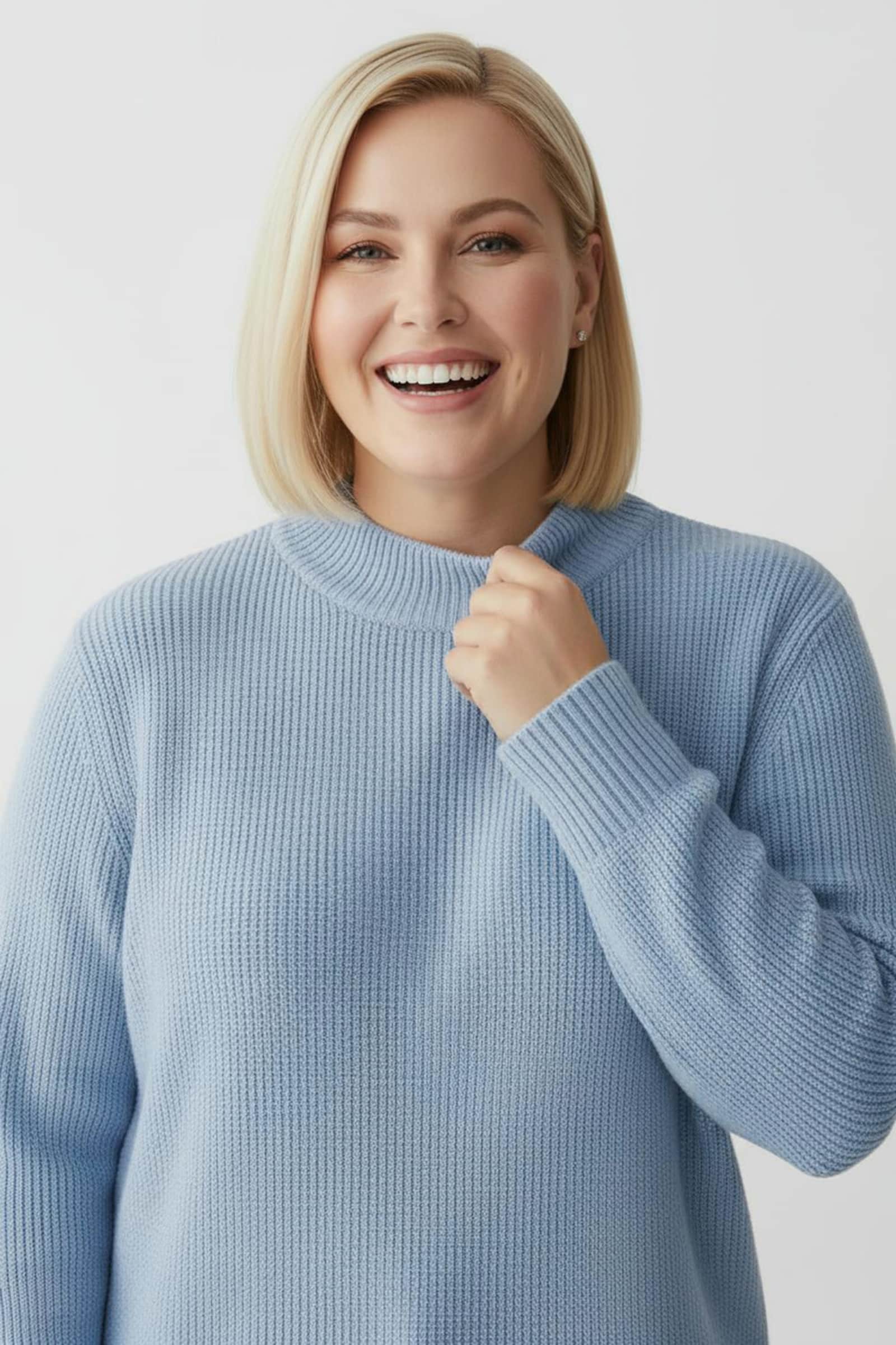 Stehkragenpullover mit Baumwolle - eisblau