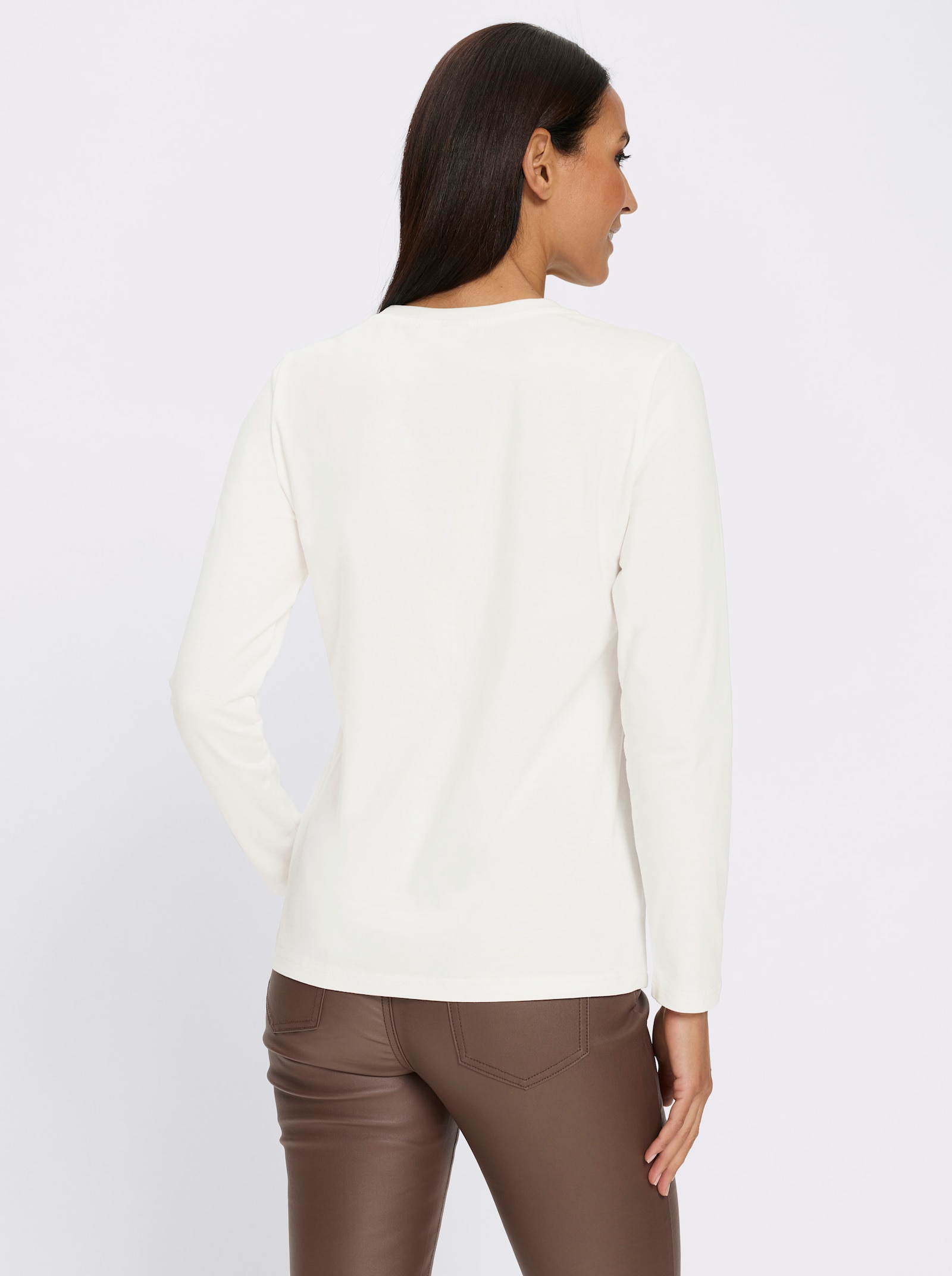 heine Langarmshirt Mit Ziersteinchen - ecru-steingrau-gemustert