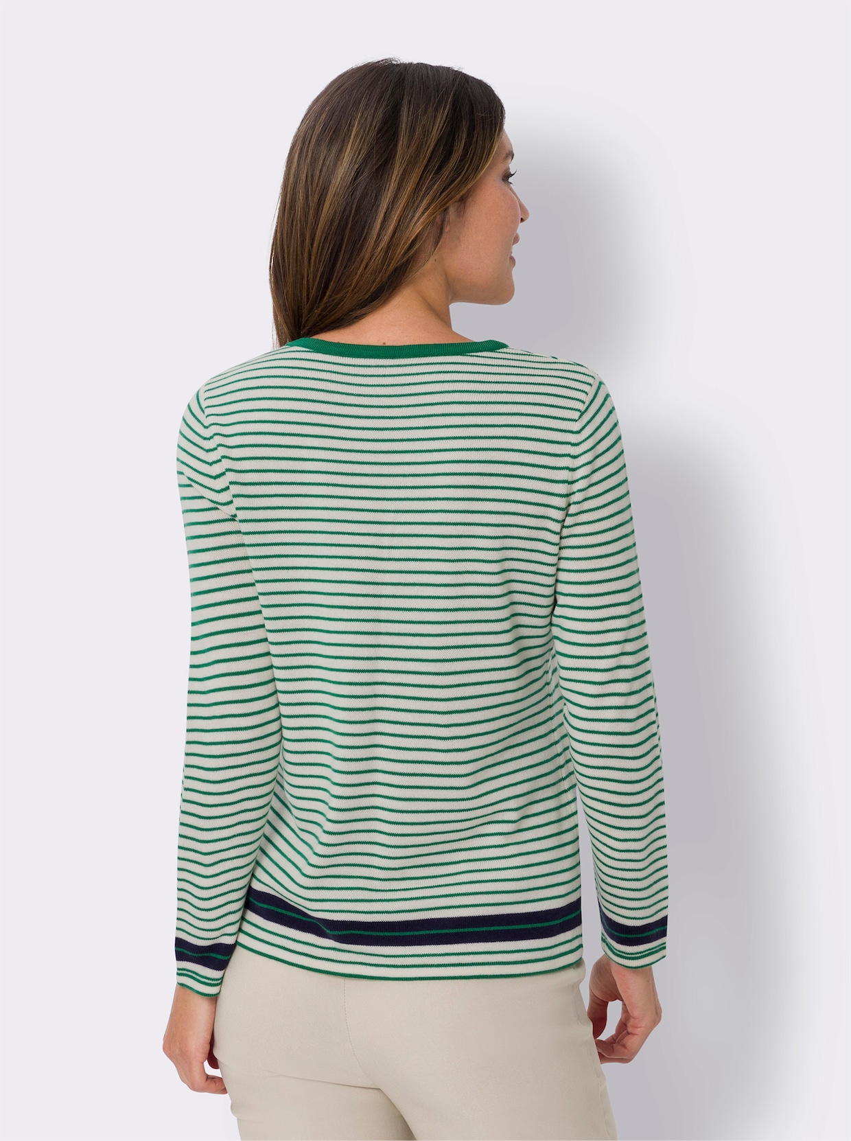 Pullover met lange mouwen - champagne/groen gestreept