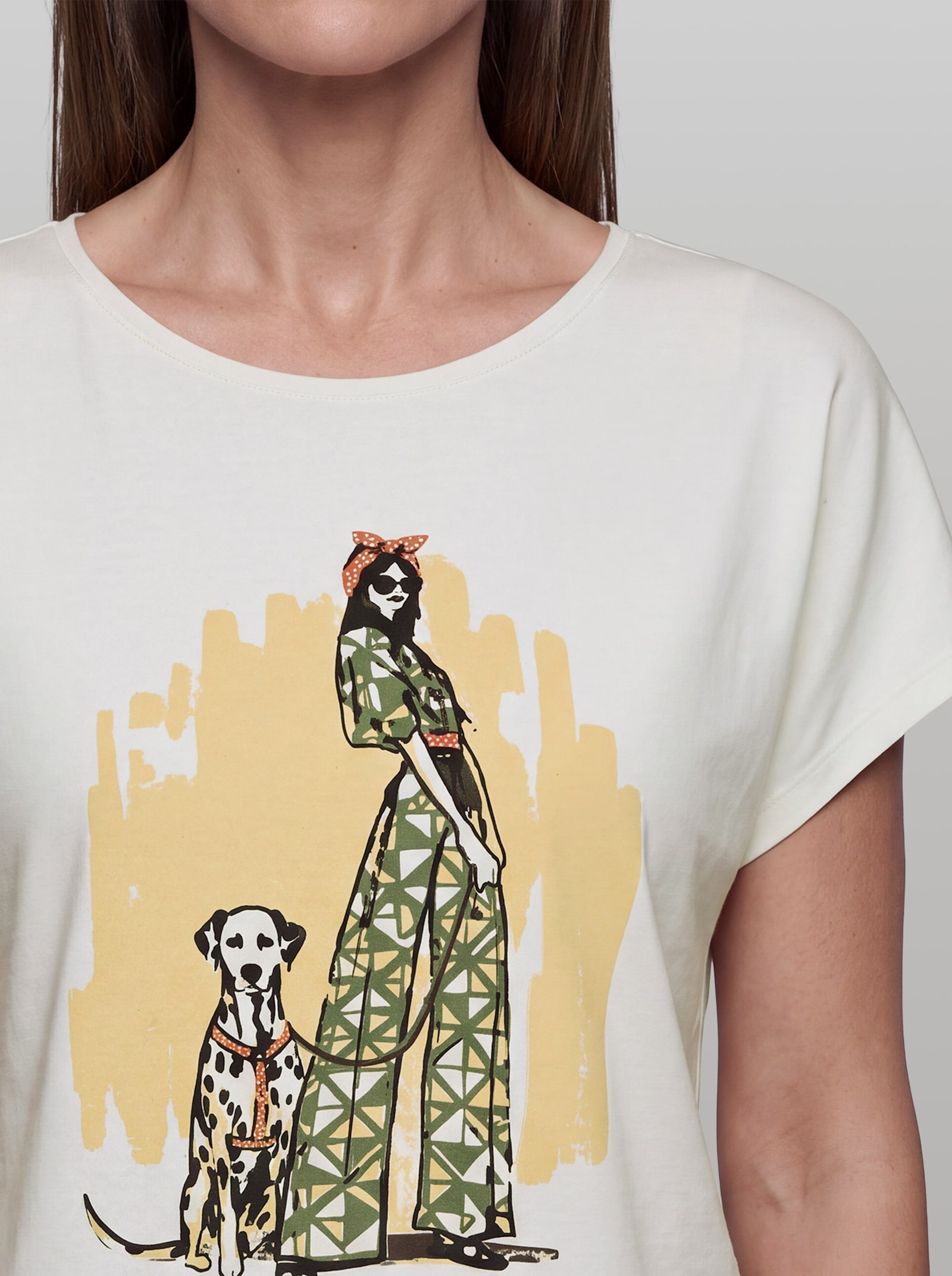 heine Kurzarmshirt mit Druck - ecru-vanille