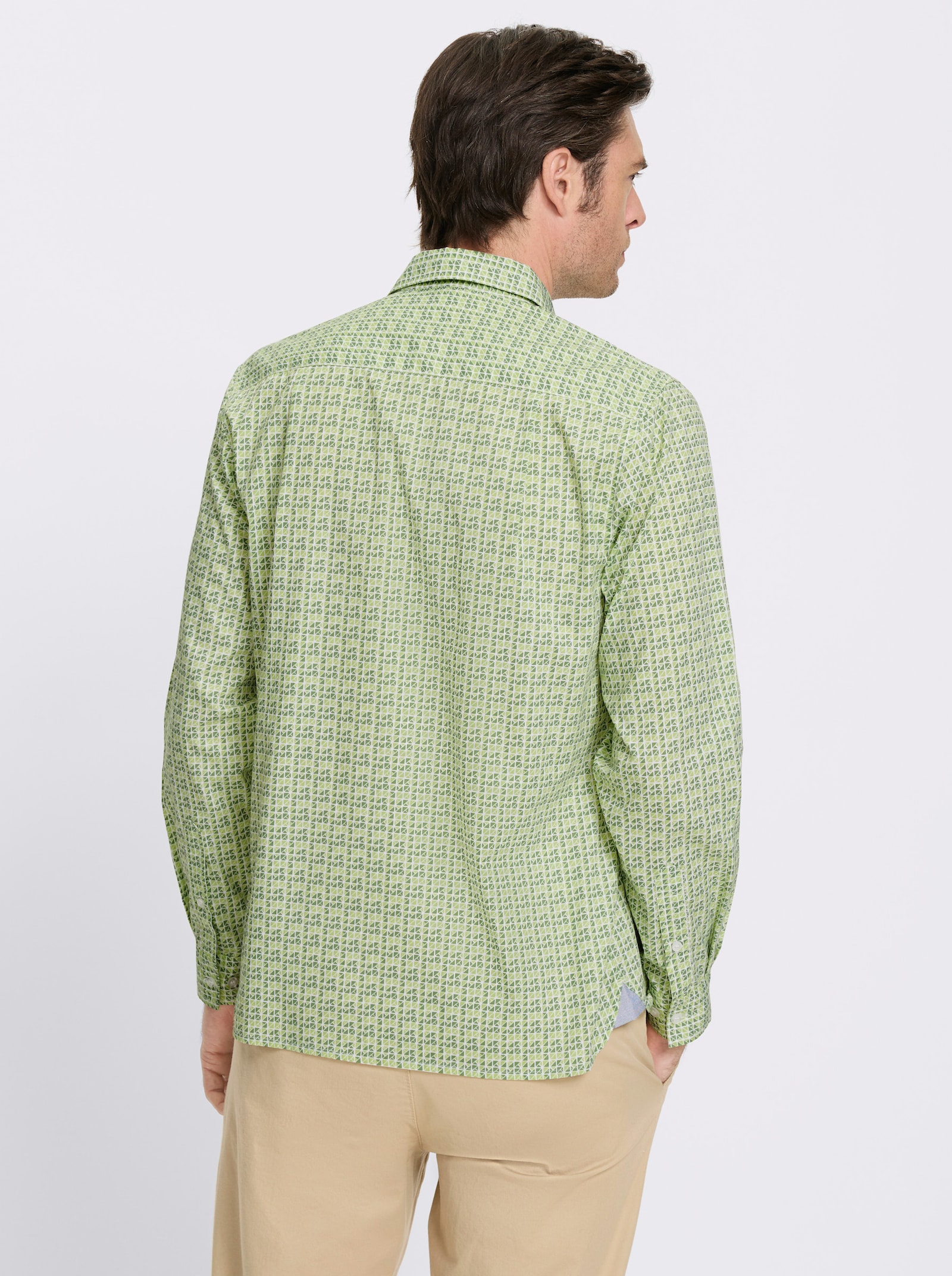 Marco Donati Langarmhemd mit Kentkragen, Baumwolle - eucalyptus-gemustert