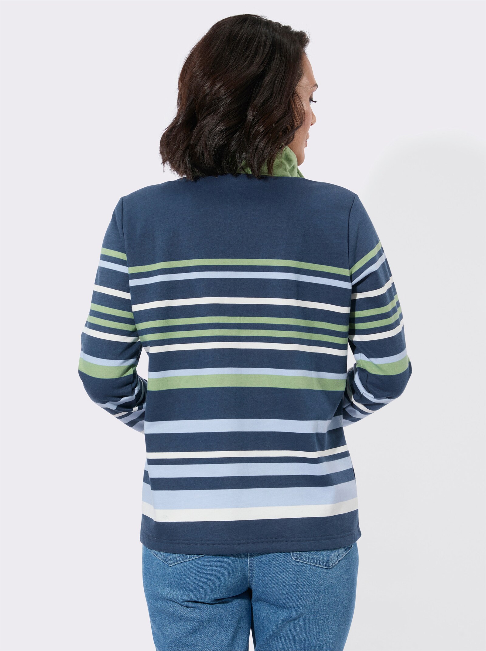 Sweatshirt mit Troyerkragen - dunkelblau-eucalyptus-bedruckt