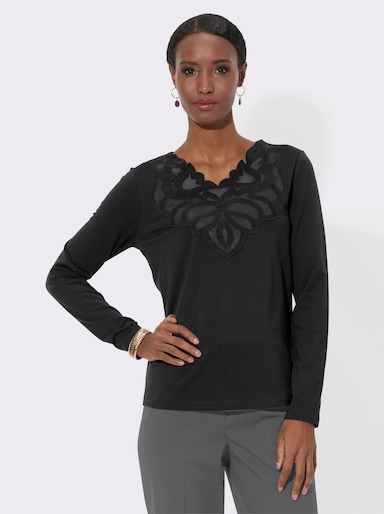 Langarmshirt im feinen Baumwoll-Modal-Mix - schwarz