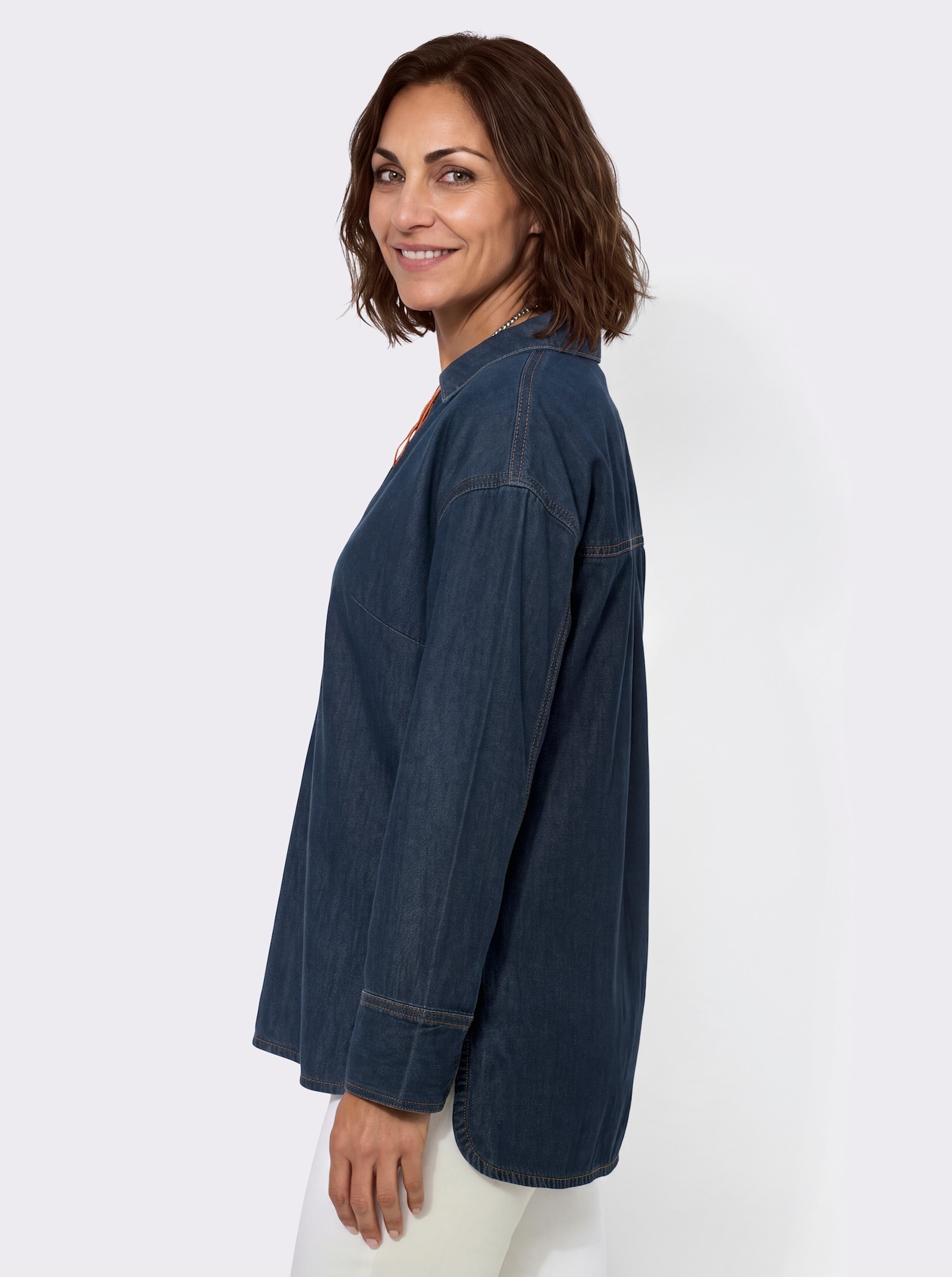 Jeansbluse im leichten Oversize-Schnitt - blue-stone-washed