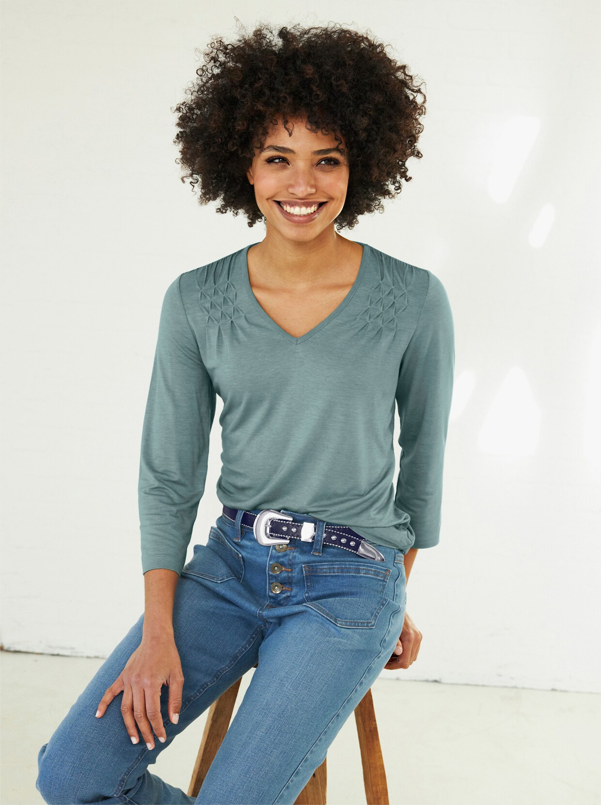 heine Shirt met V-hals - jade