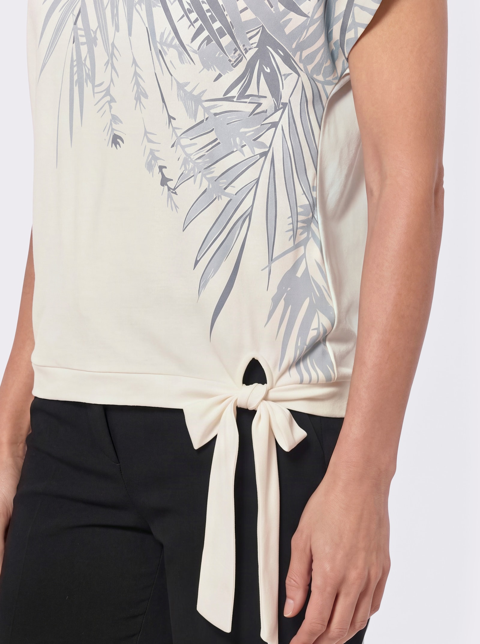 Print-Shirt mit Bindeband - eisblau-ecru