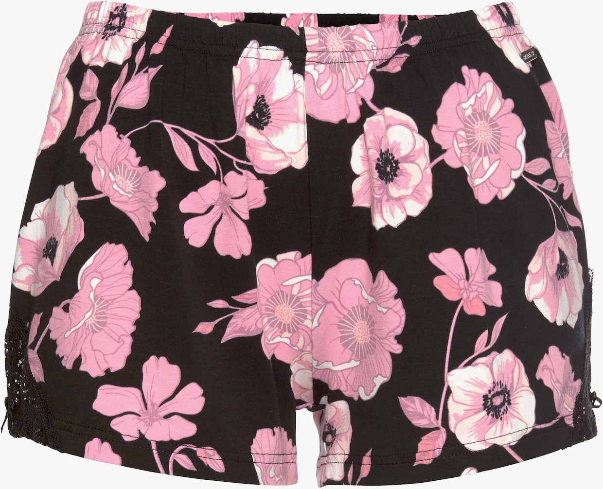 LASCANA Shorts - roze/zwart gebloemd/gedessineerd