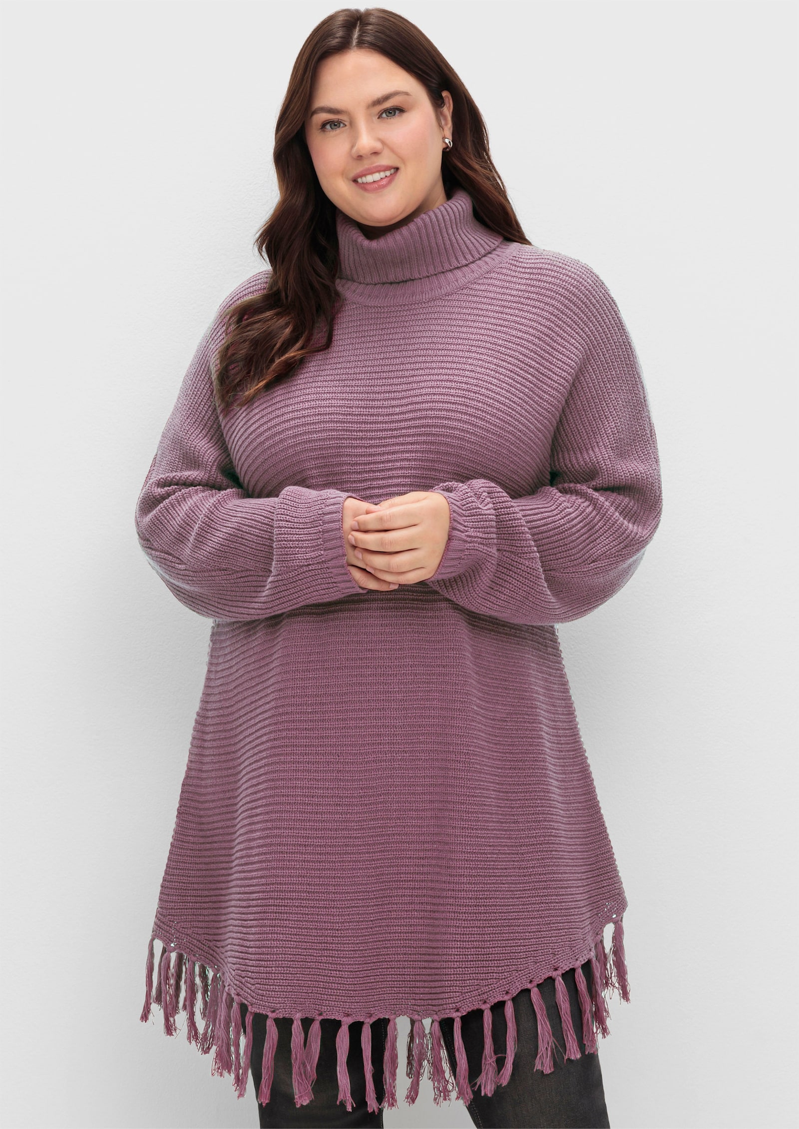 sheego Strickpullover in Ponchoform - mauve