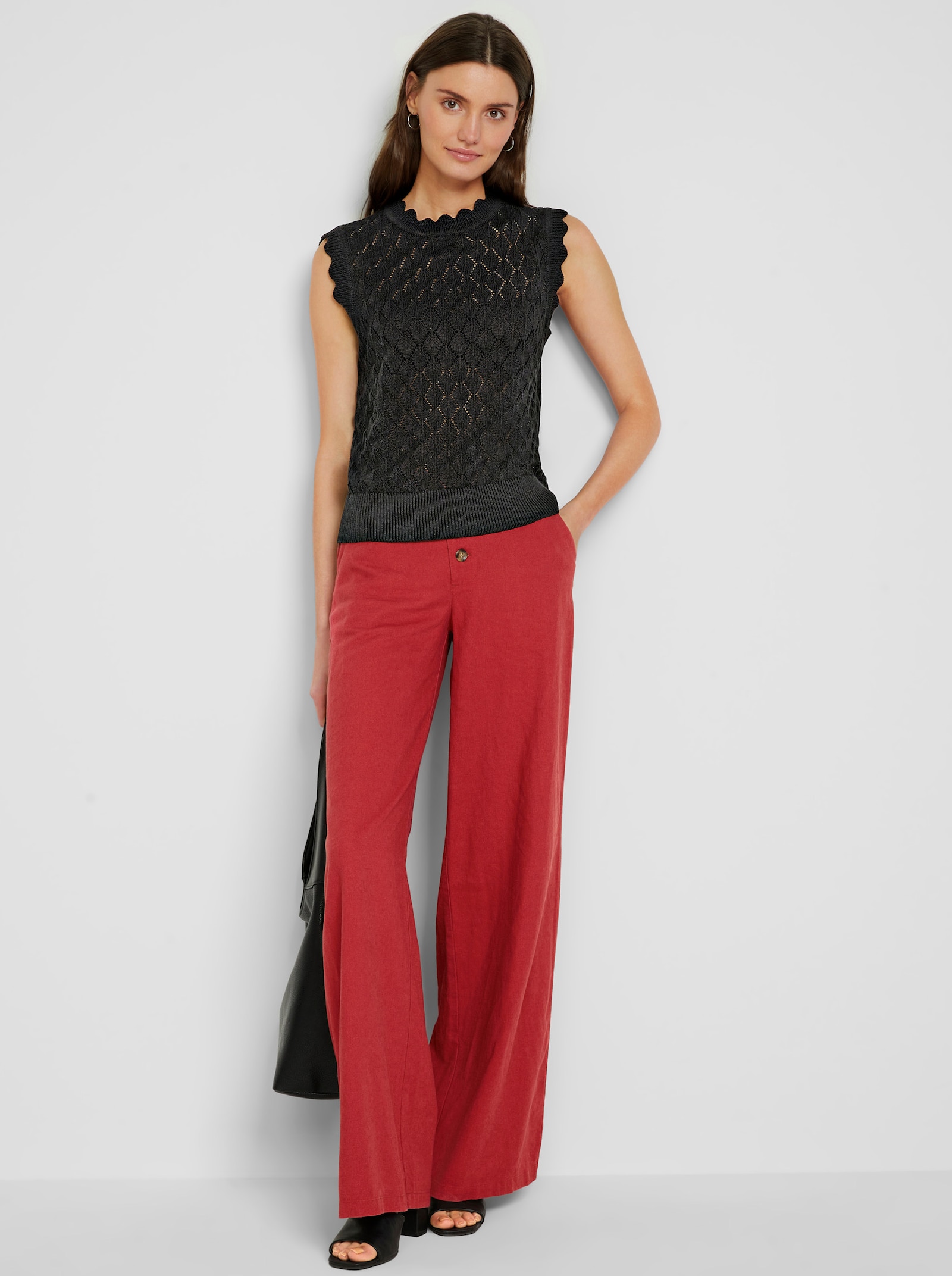 Palazzohose im Leinen-Baumwoll-Mix - erdbeere