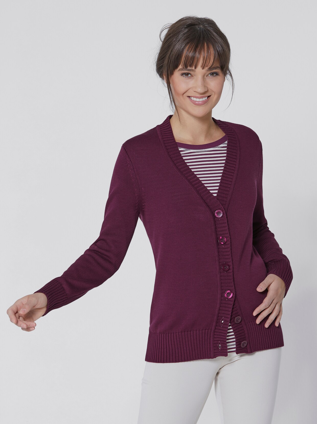 Creation L Premium Pima-Baumwoll-Strickjacke - bordeaux