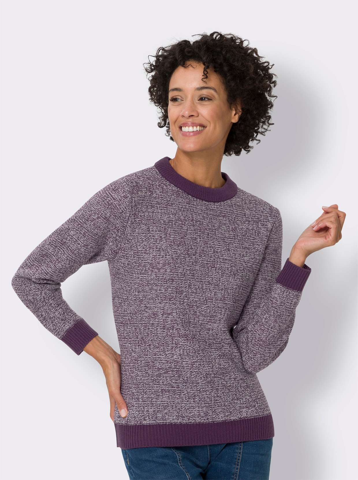 Pullover met lange mouwen - druif/ecru gemêleerd