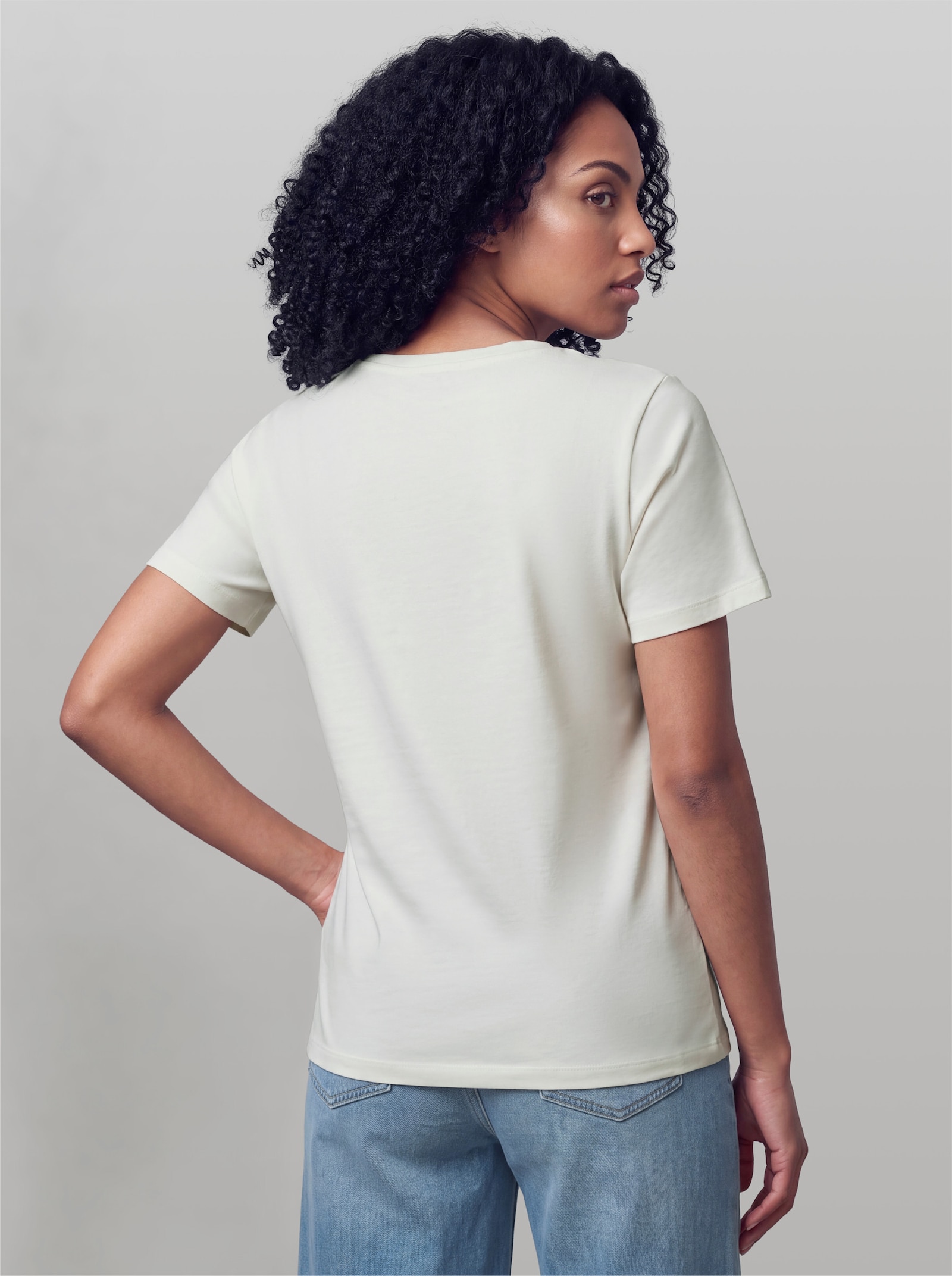 heine Kurzarmshirt mit Pailletten-Schriftzug - ecru