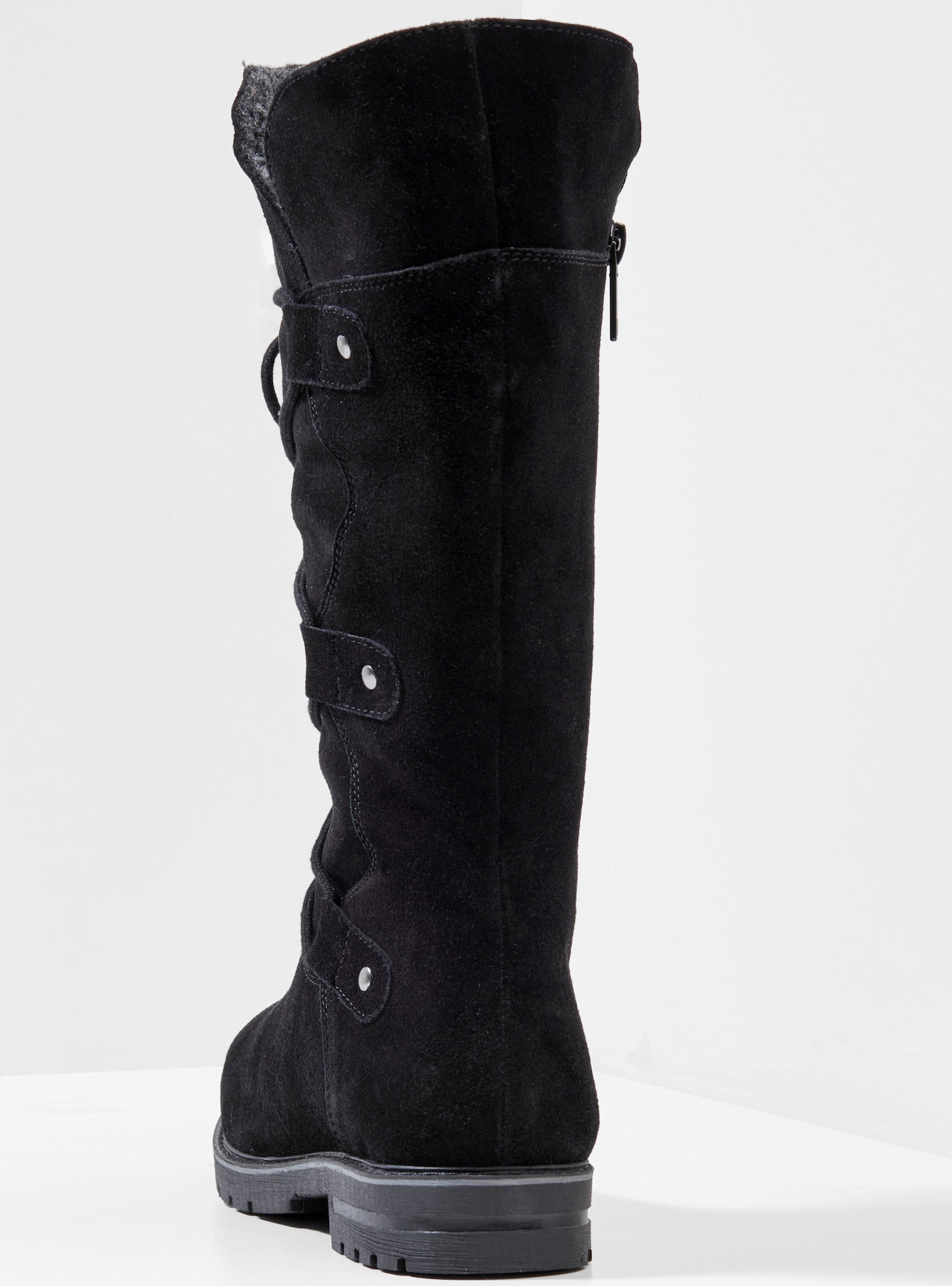 sheego Weitschaftstiefel aus Leder mit Schnürung - schwarz