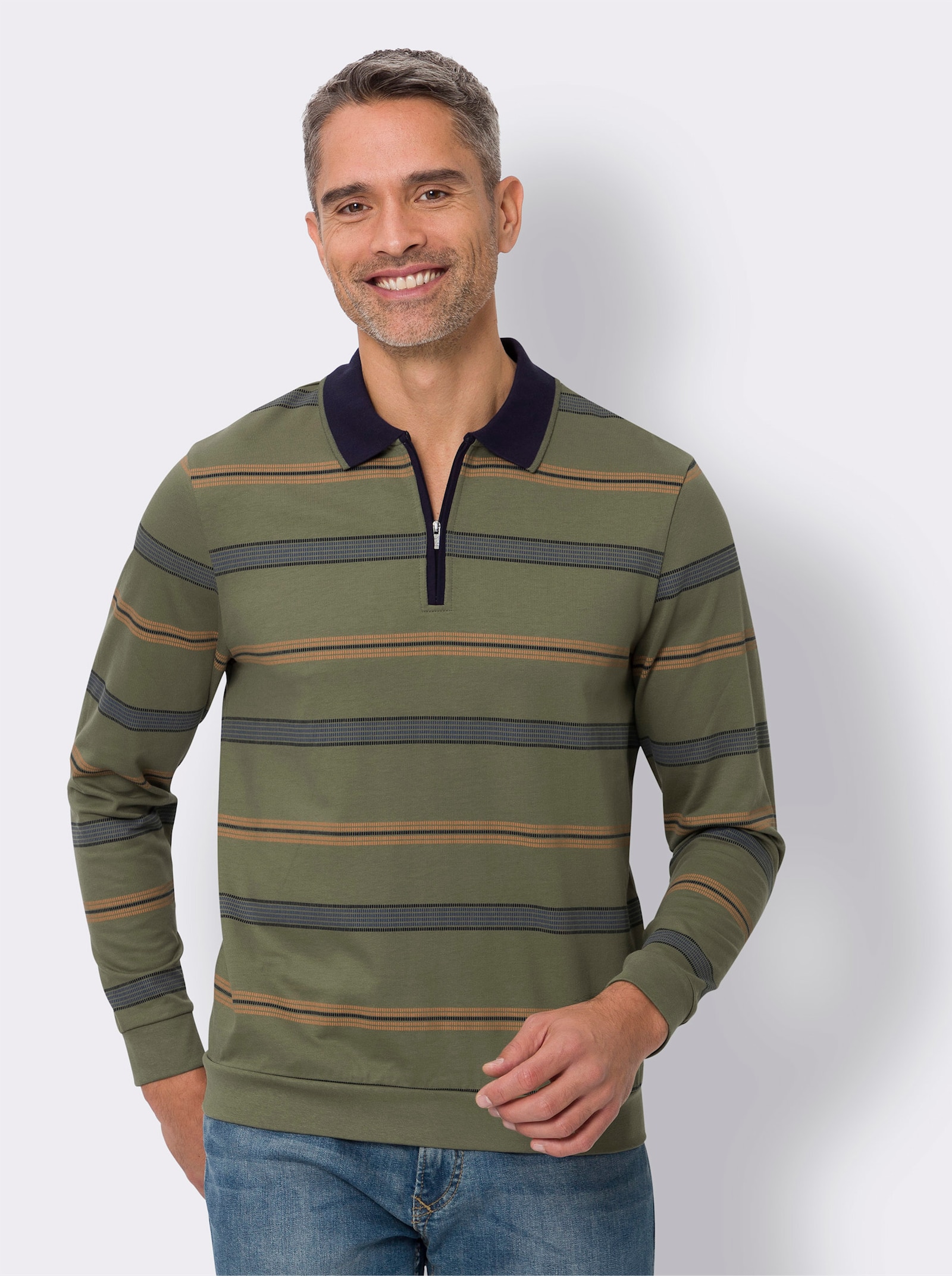 Sweatshirt in streepjesdessin - kaki gestreept