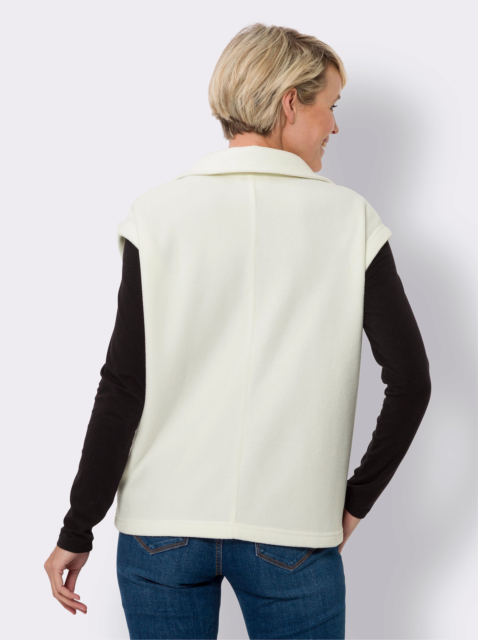 Fleeceweste mit überschnittenen Schultern - ecru