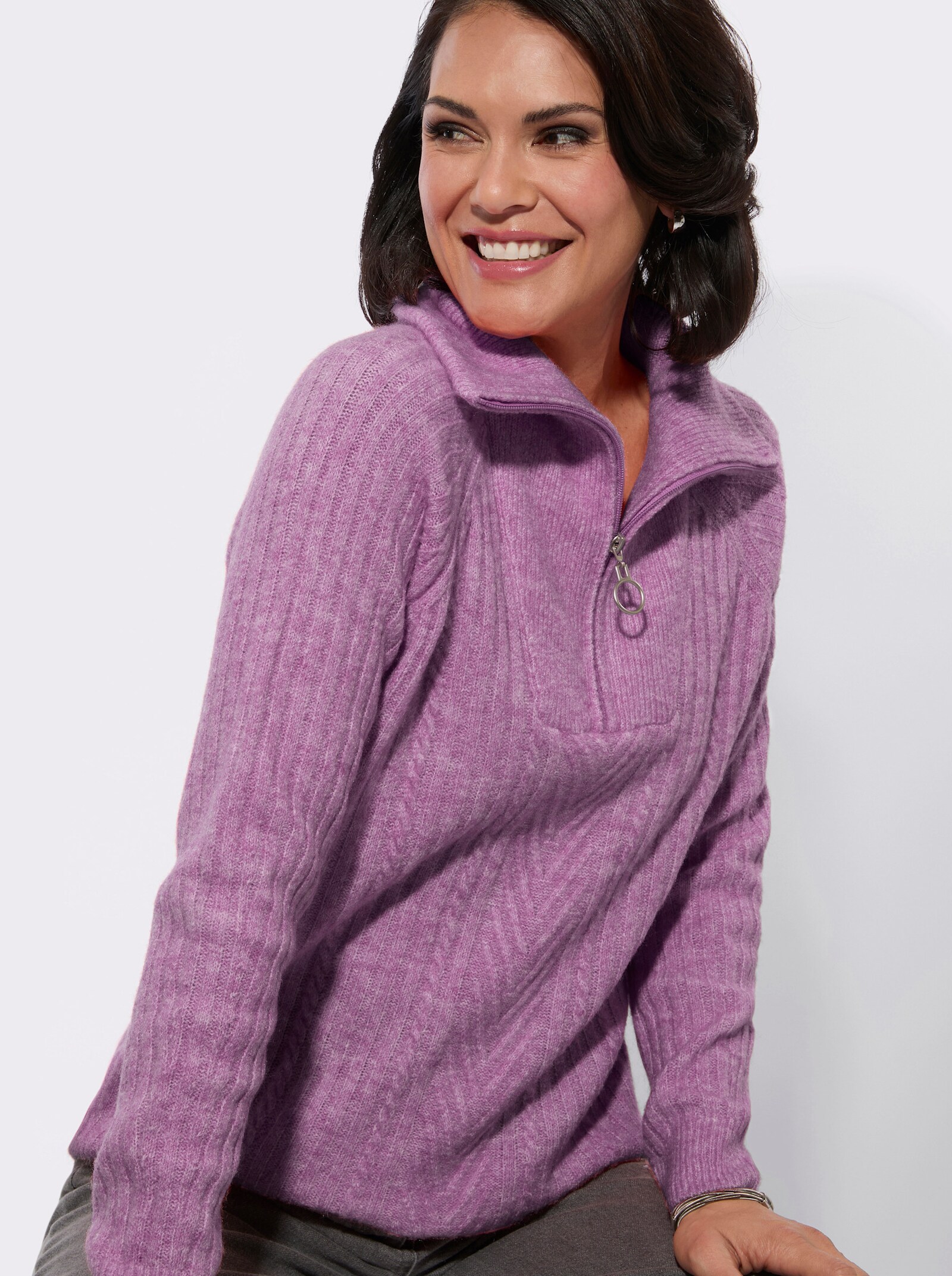 Schipperstrui van ribtricot - violet gemêleerd