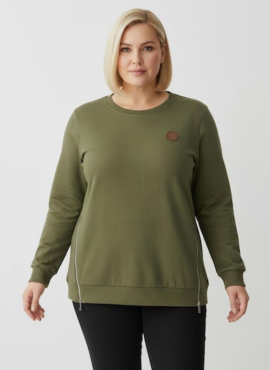 Sweatshirt mit Rippbündchen - oliv