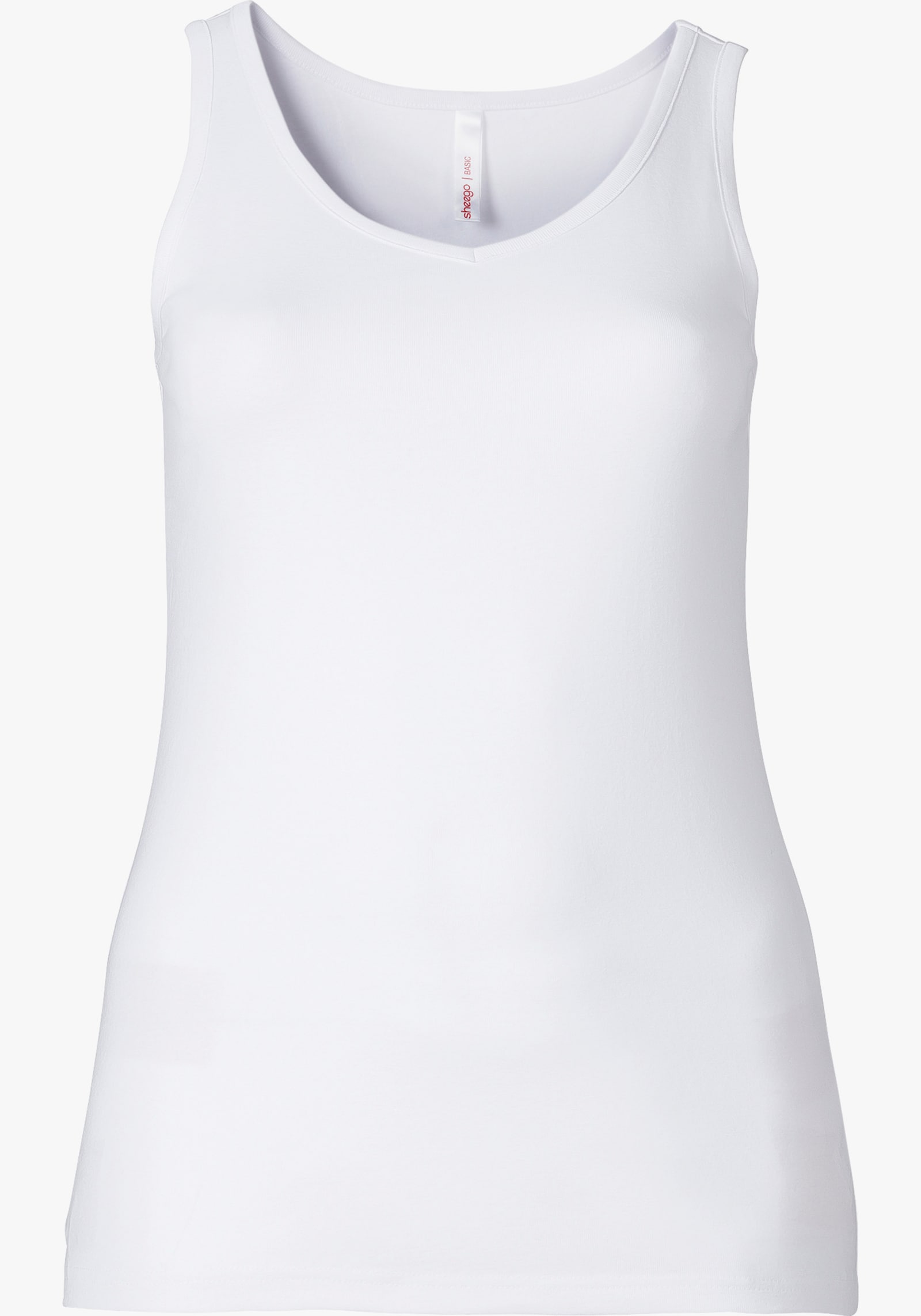 sheego Lange top met wijde hals, ribmateriaal - wit