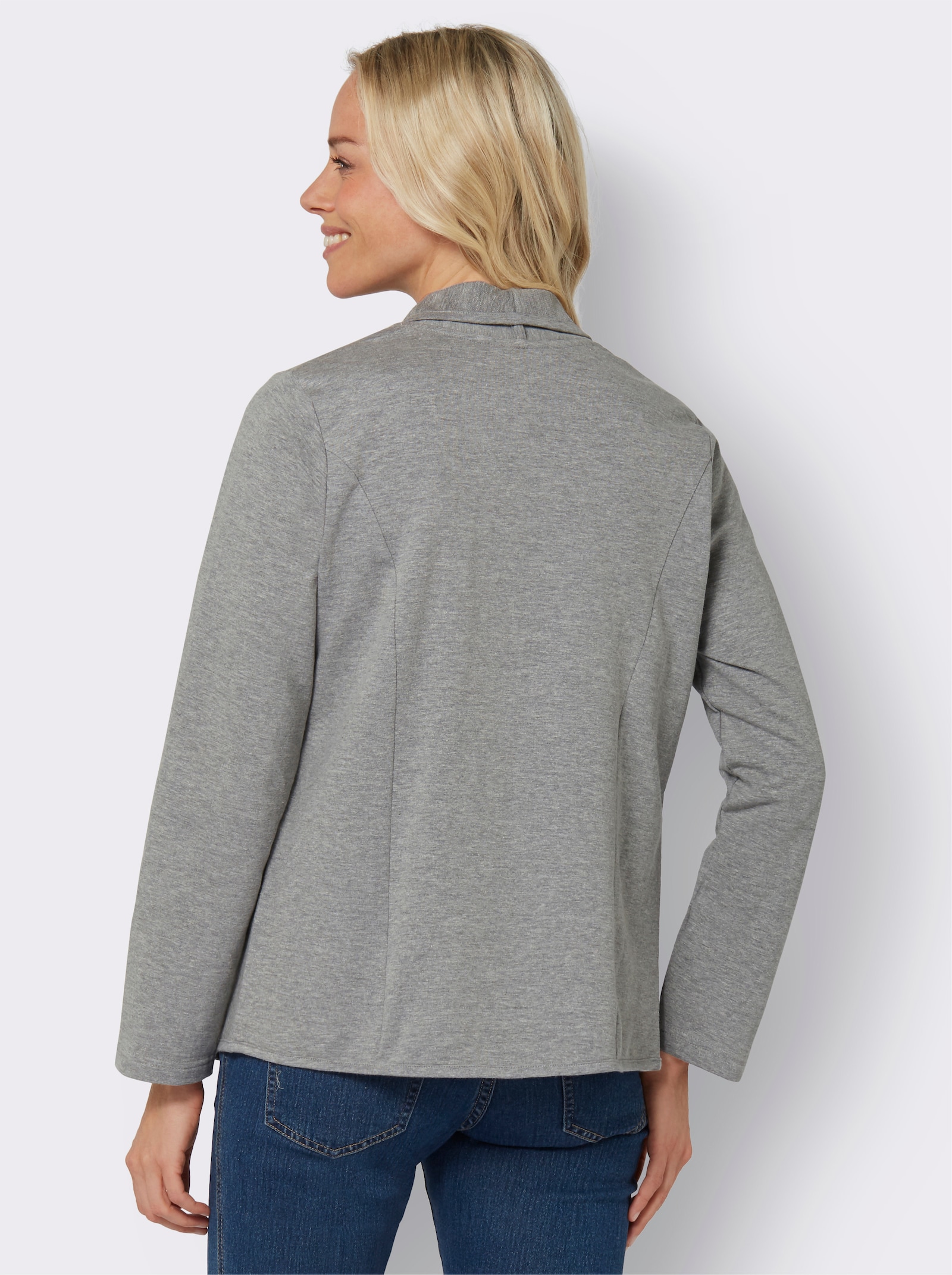 Jerseyblazer mit Umlegekragen, kurz geschnitten - hellgrau-meliert