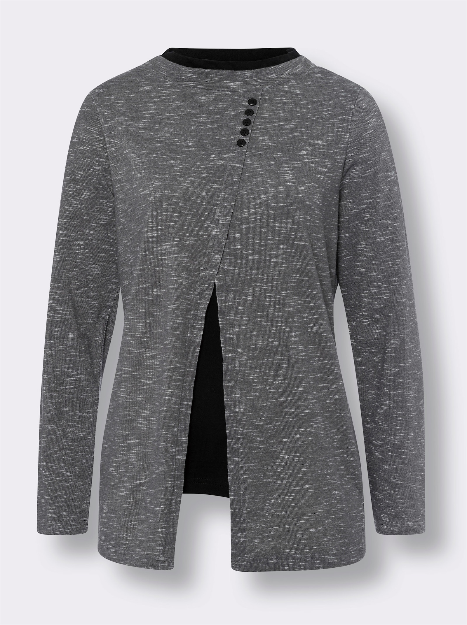 Tunika asymetrického střihu - antracitová-ecru-melír