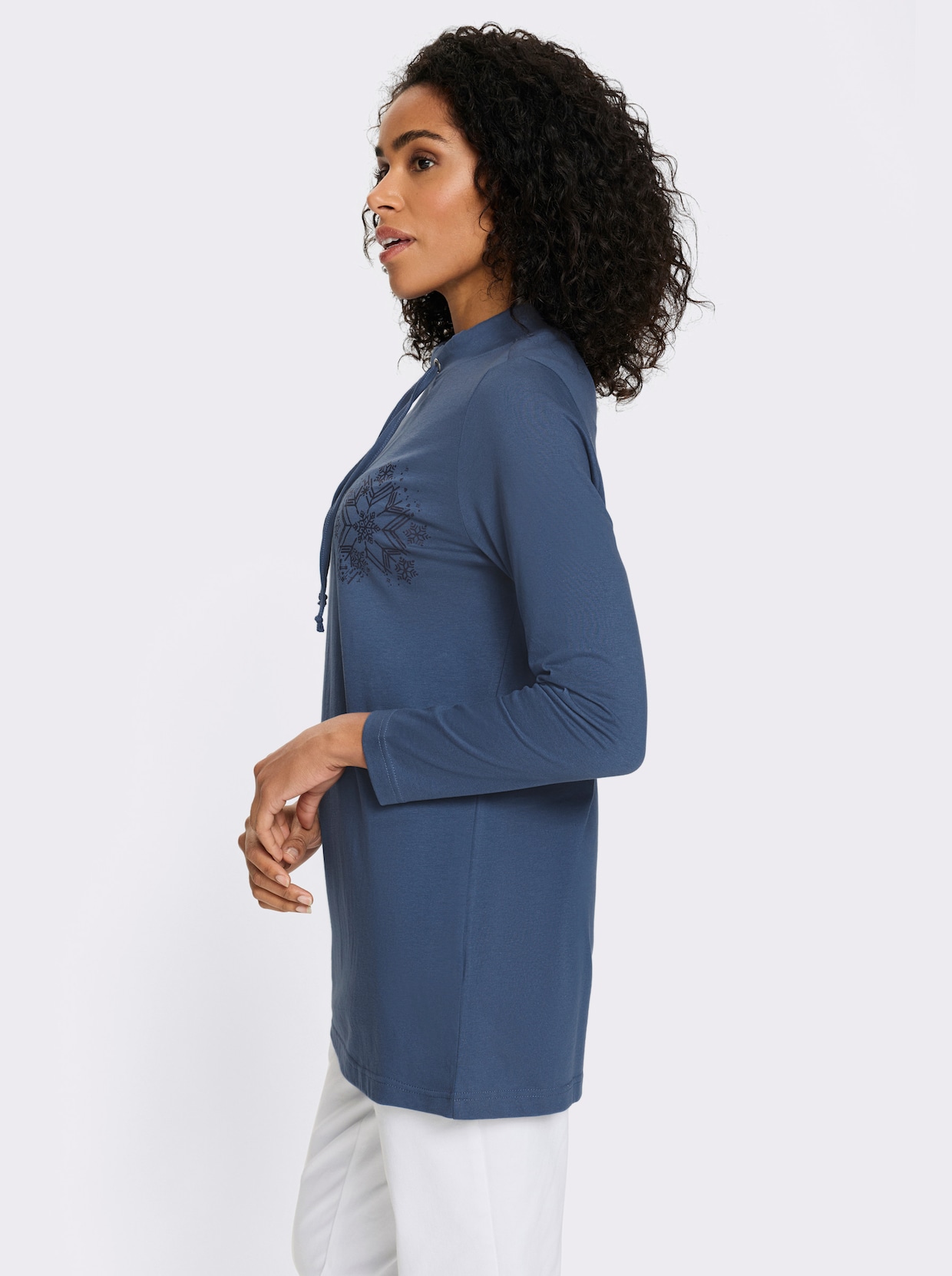 Longshirt mit Schneeflocken-Print - jeansblau-marine