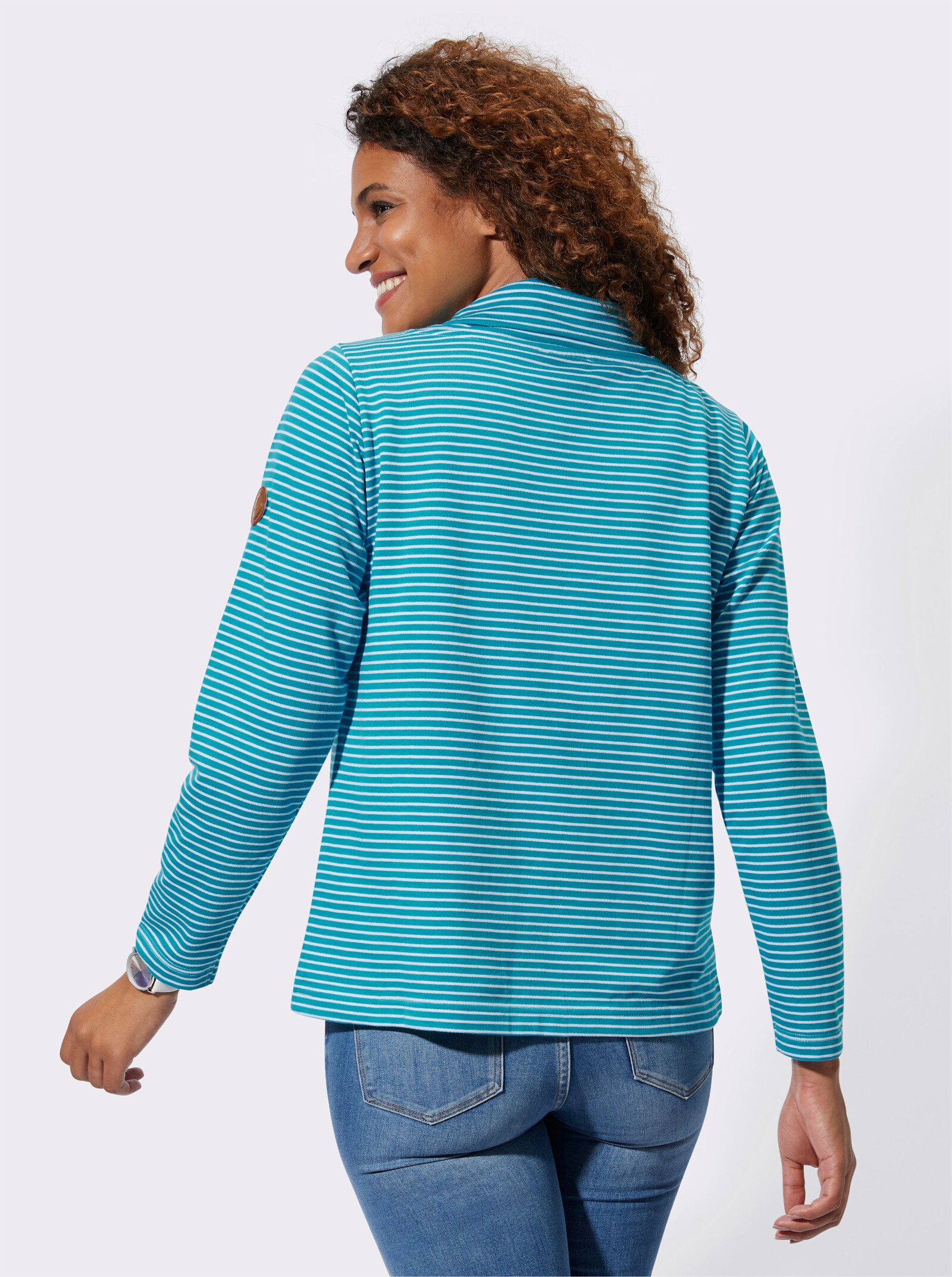 Sweatshirt in French Terry-Qualität - türkis-weiss-geringelt