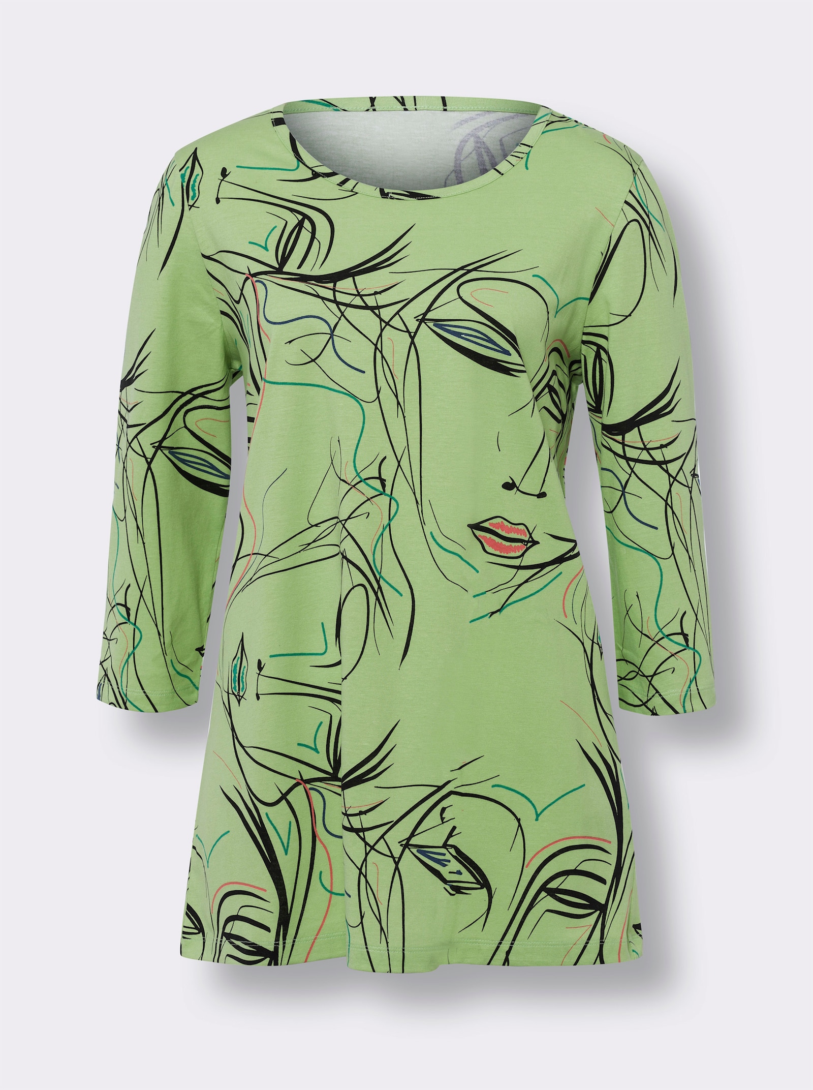 Longshirt mit 3/4-Ärmeln - reseda-schwarz-bedruckt