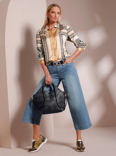 heine Druckbluse - camel-schwarz-bedruckt