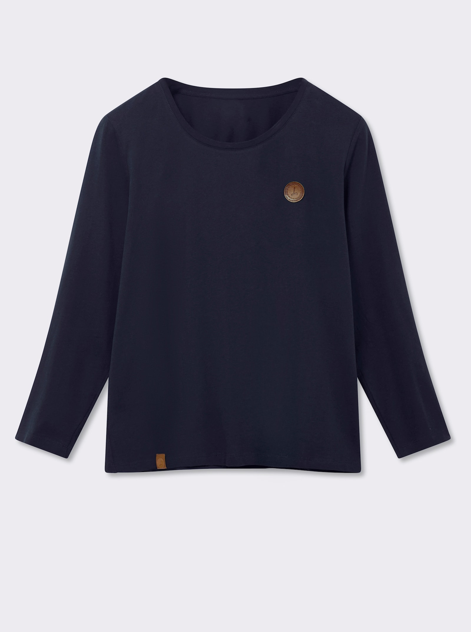 Langarmshirt mit Leder-Imitat-Patch - marine