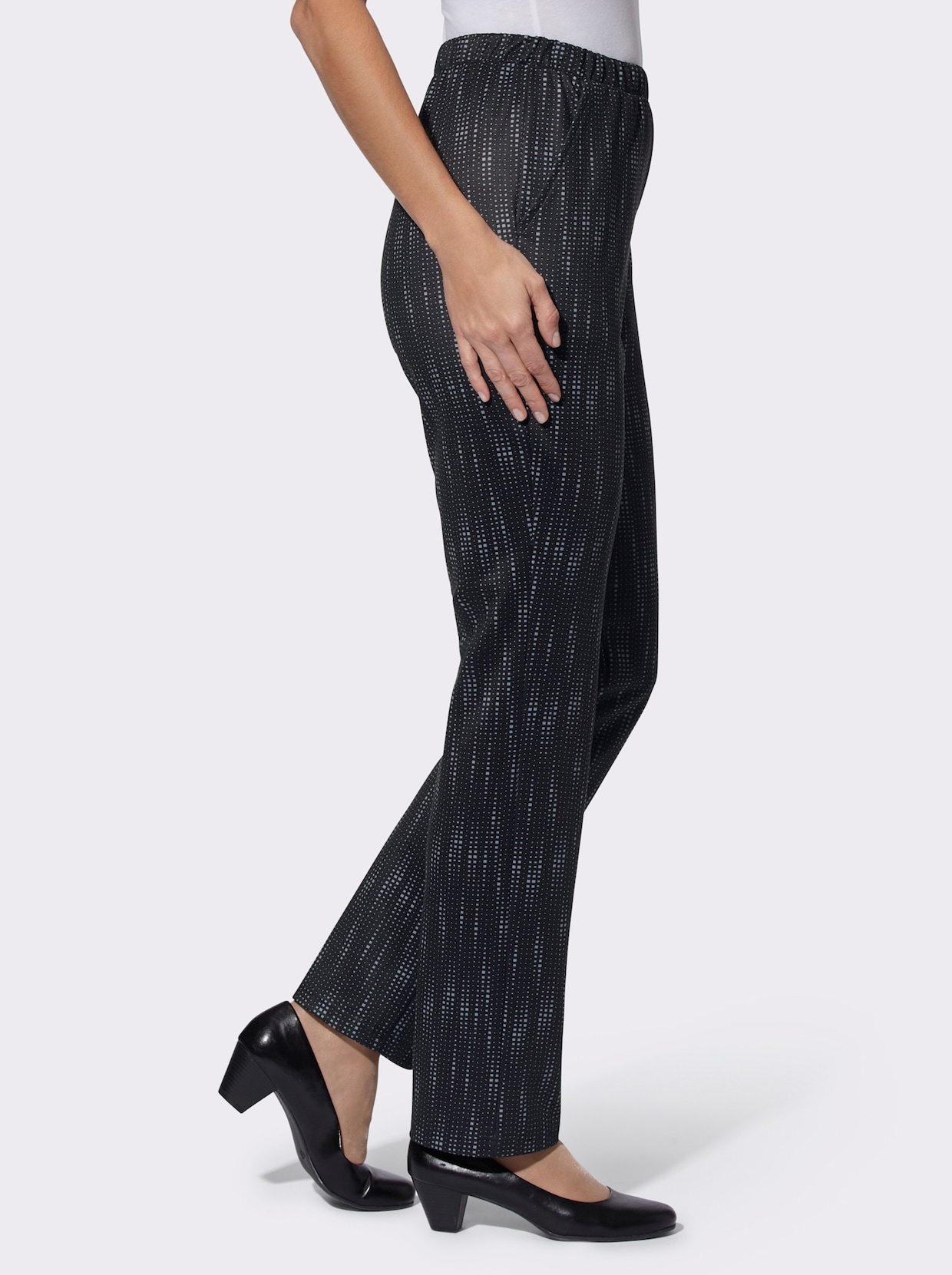 Comfortbroek - zwart gedessineerd