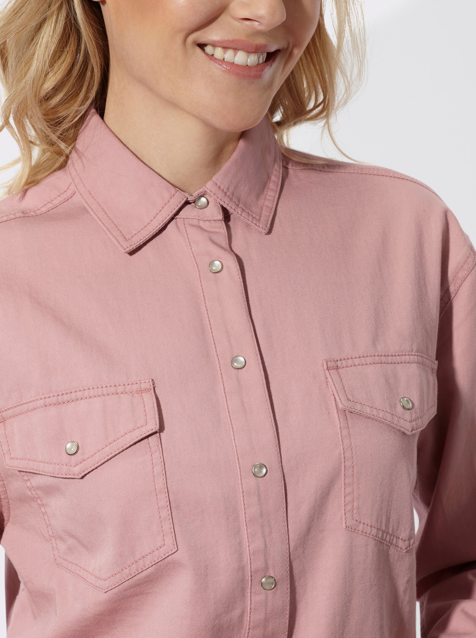 Jeansbluse mit überschnittenen Schultern - rosenquarz