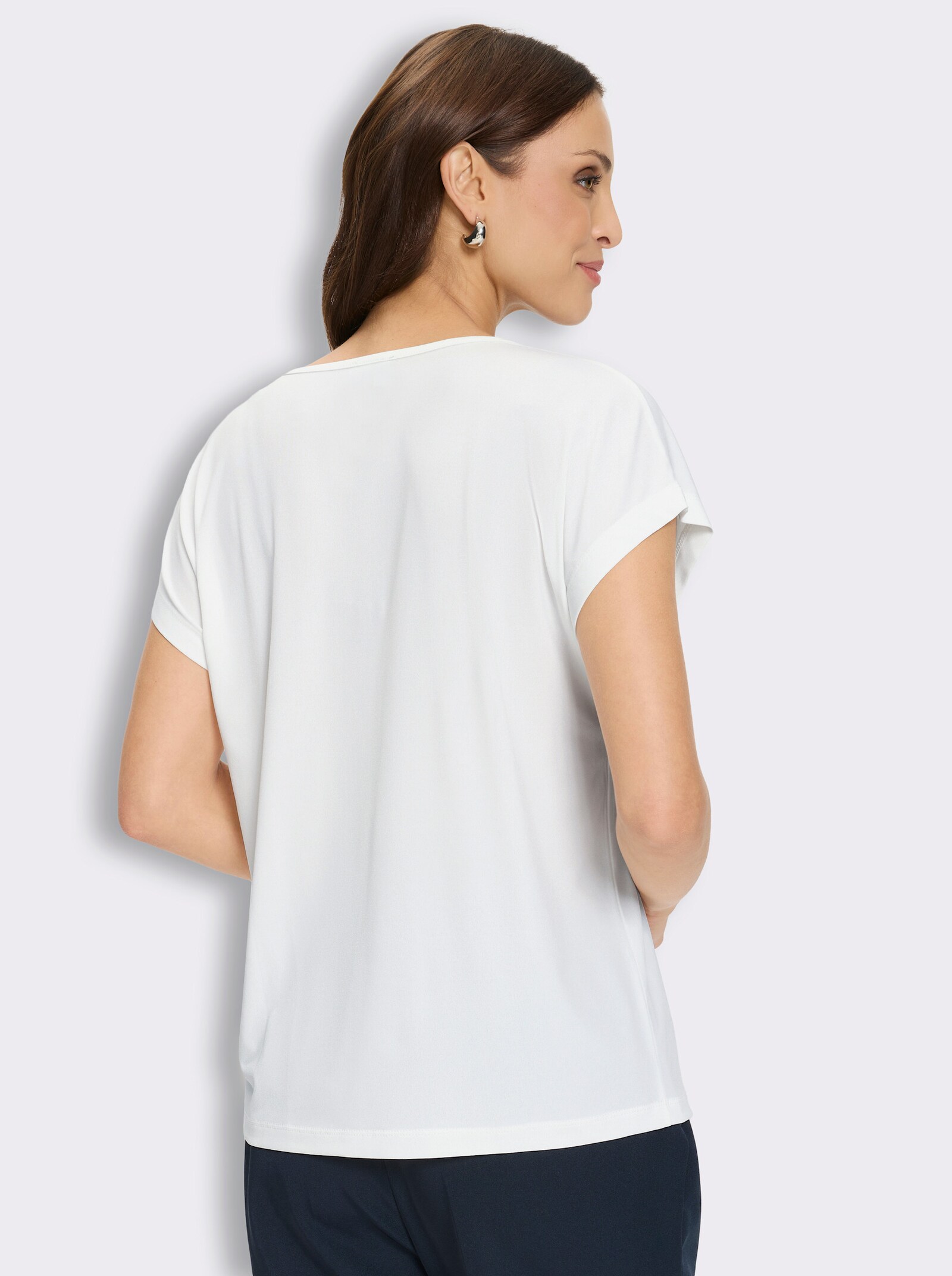 Rundhalsshirt mit Kurbelstickerei - ecru