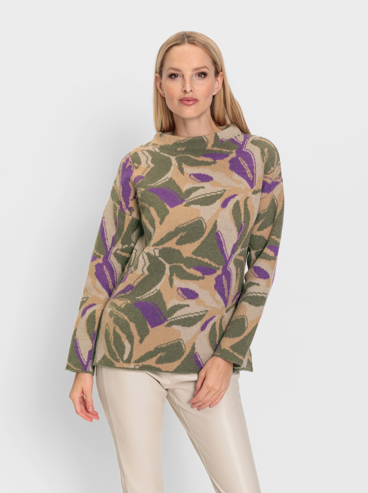 heine Jacquard-Pullover - beige-khaki-gemustert