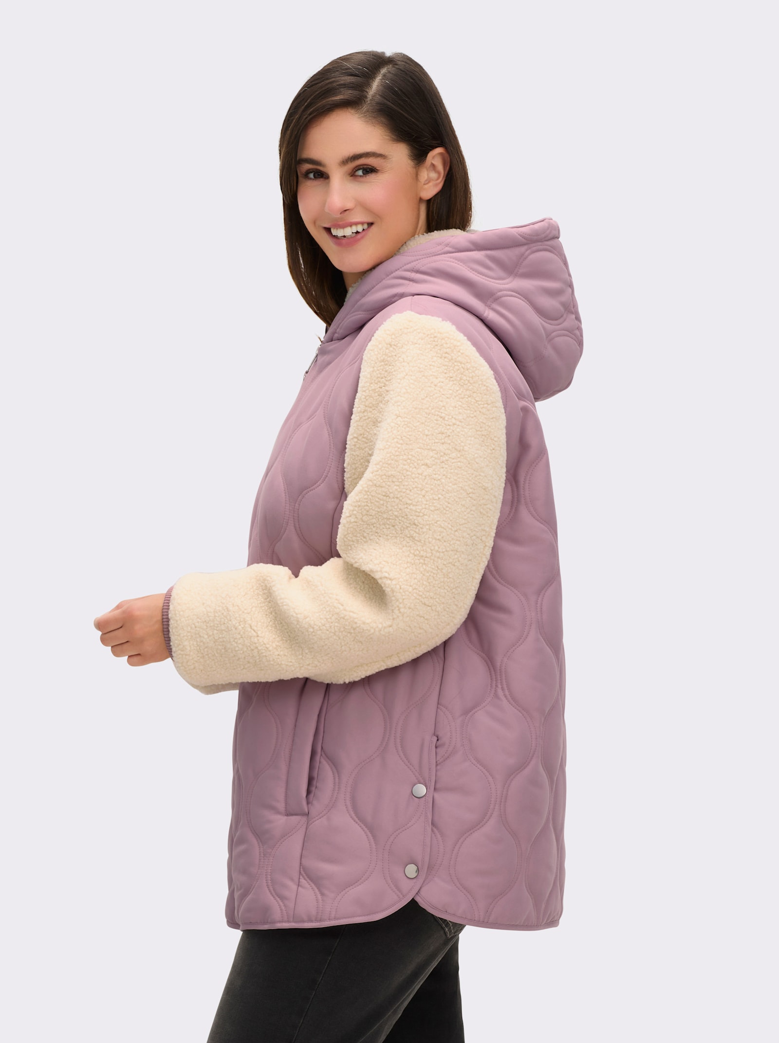 sheego Kapuzenjacke im Material-Mix - mauve