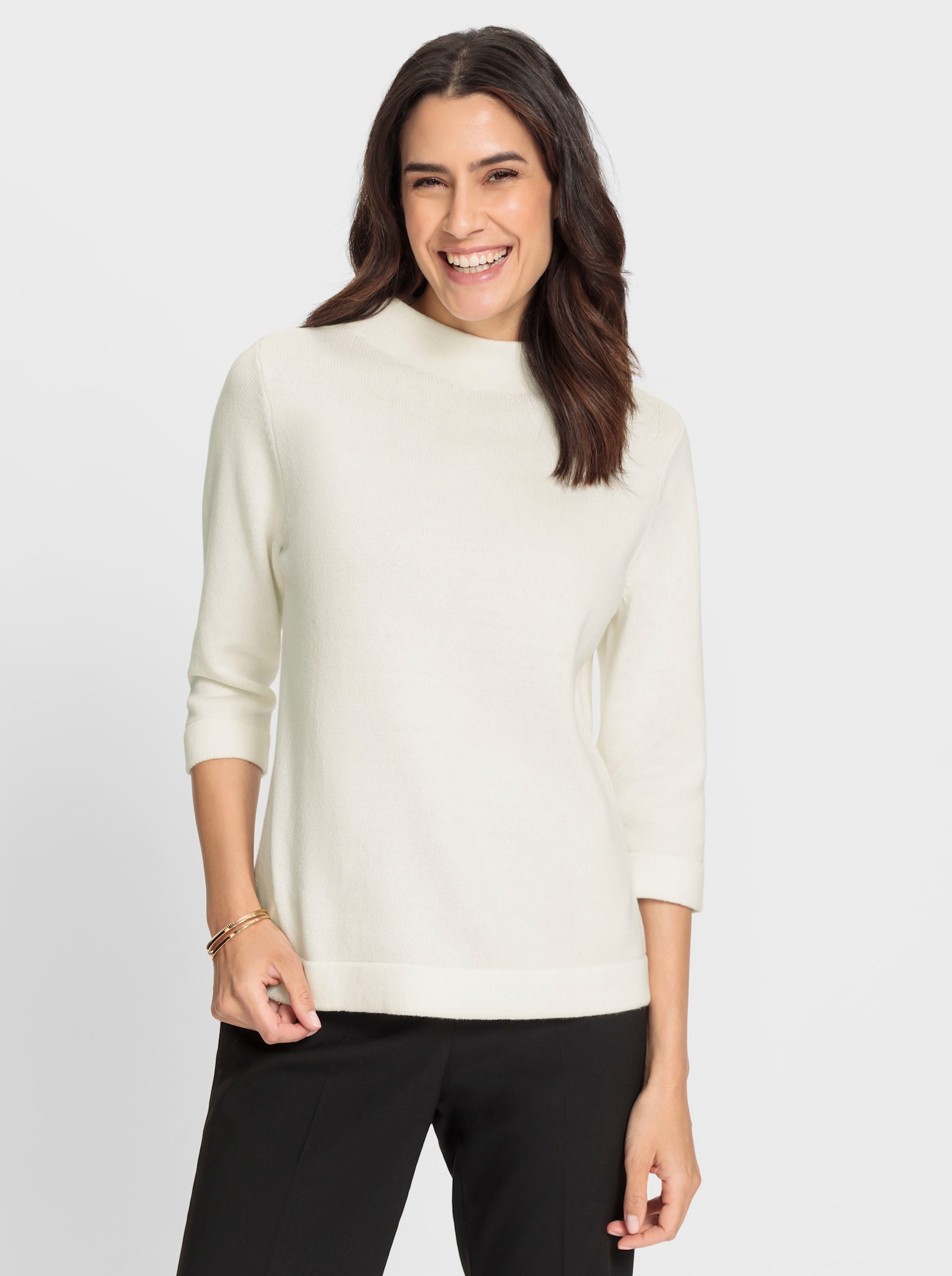 3/4 Arm-Pullover mit Kelchkragen - ecru
