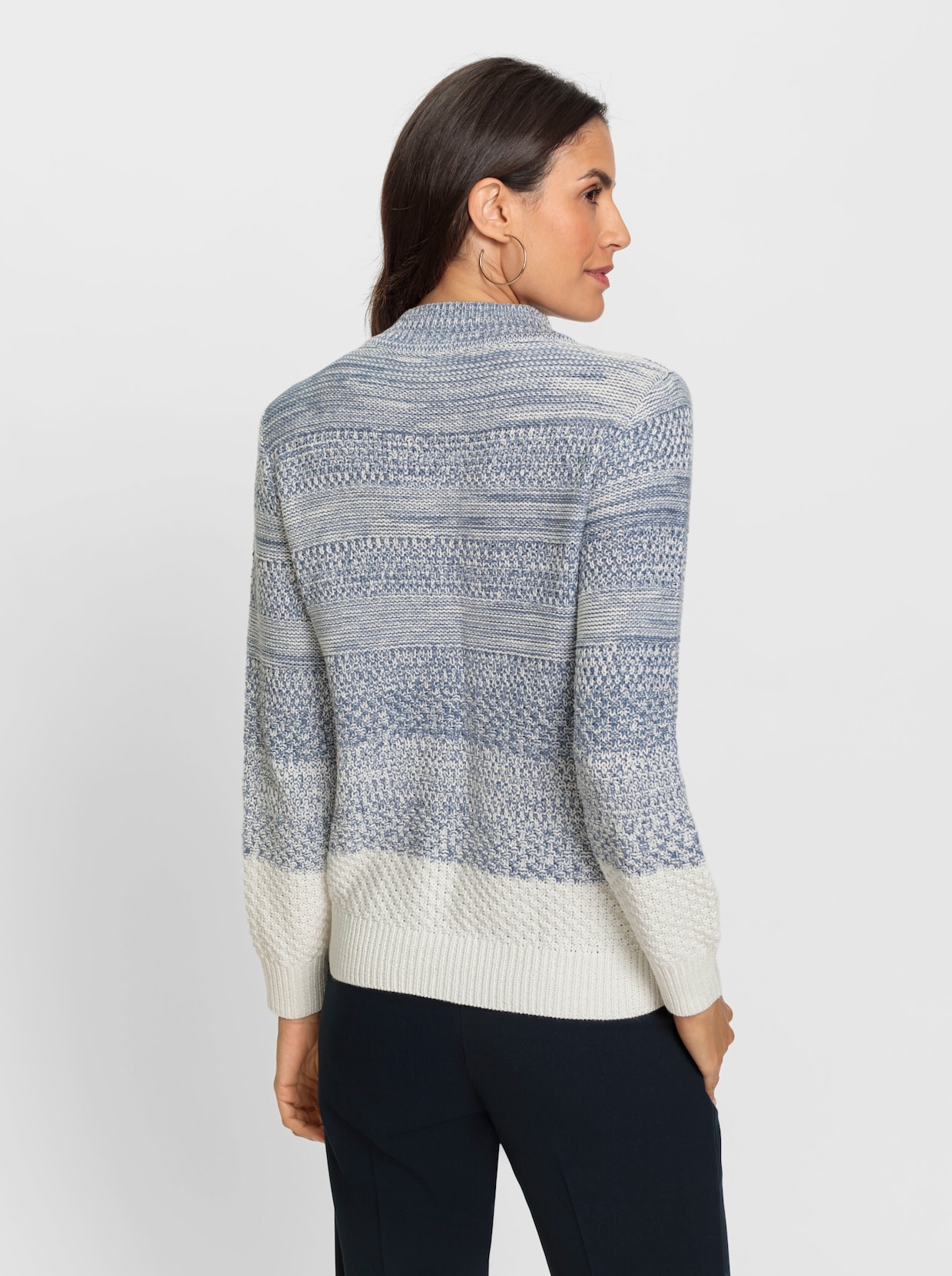 Langarm-Pullover - taubenblau-ecru-meliert