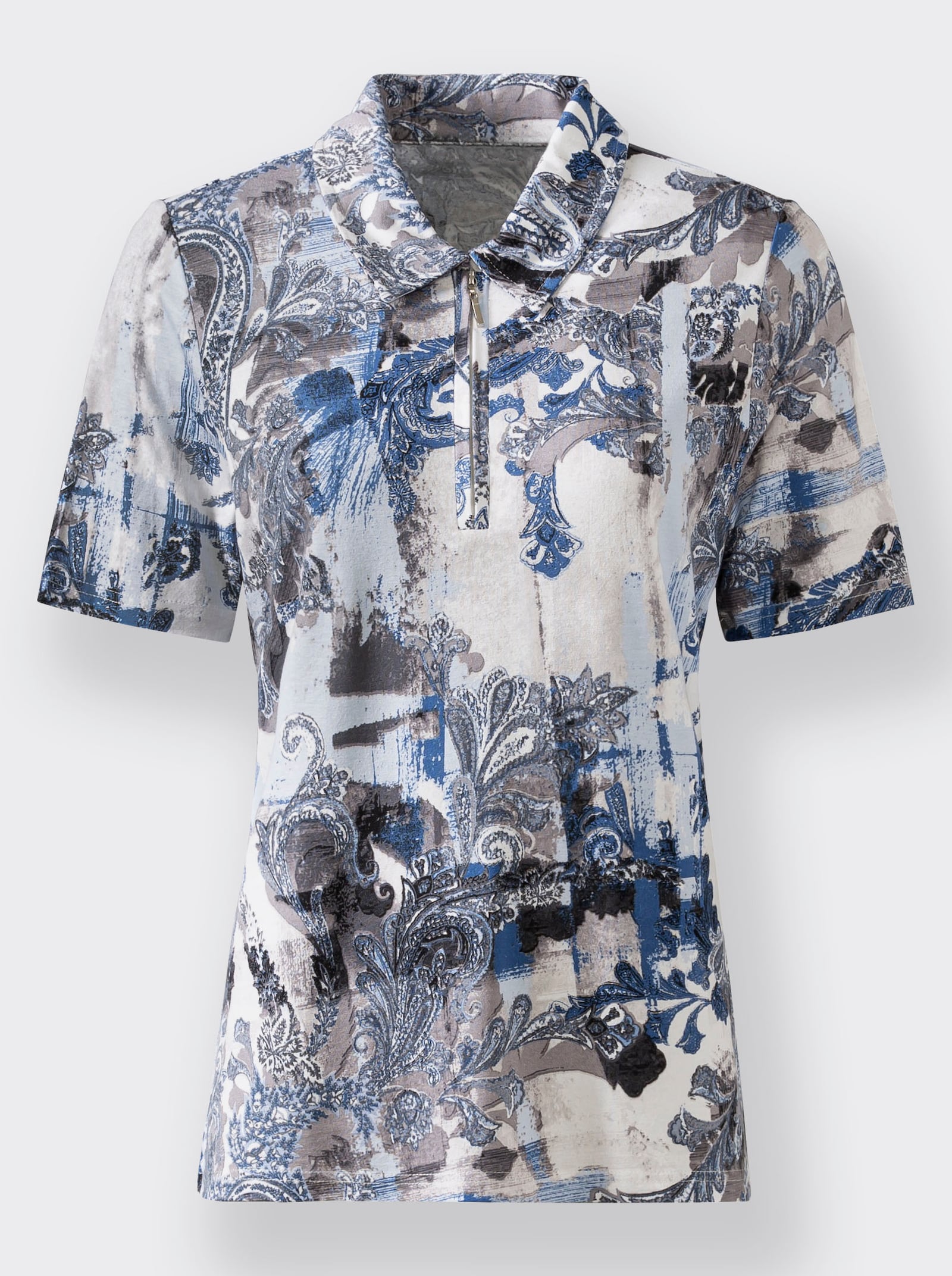 Poloshirt mit Druck-Dessin allover - hellblau-steingrau-bedruckt