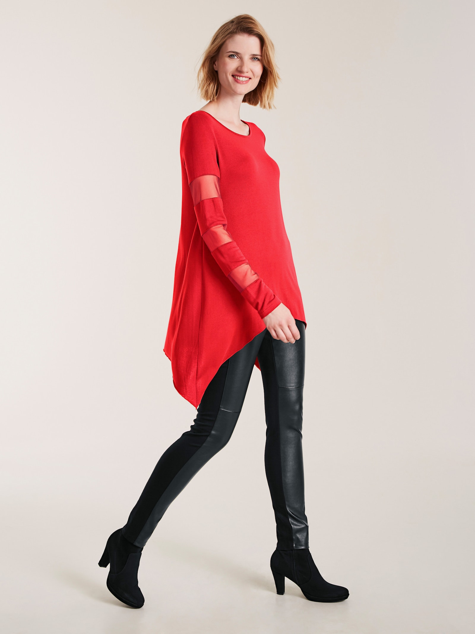 heine Shirt met lange mouwen en transparante inzetten - rood