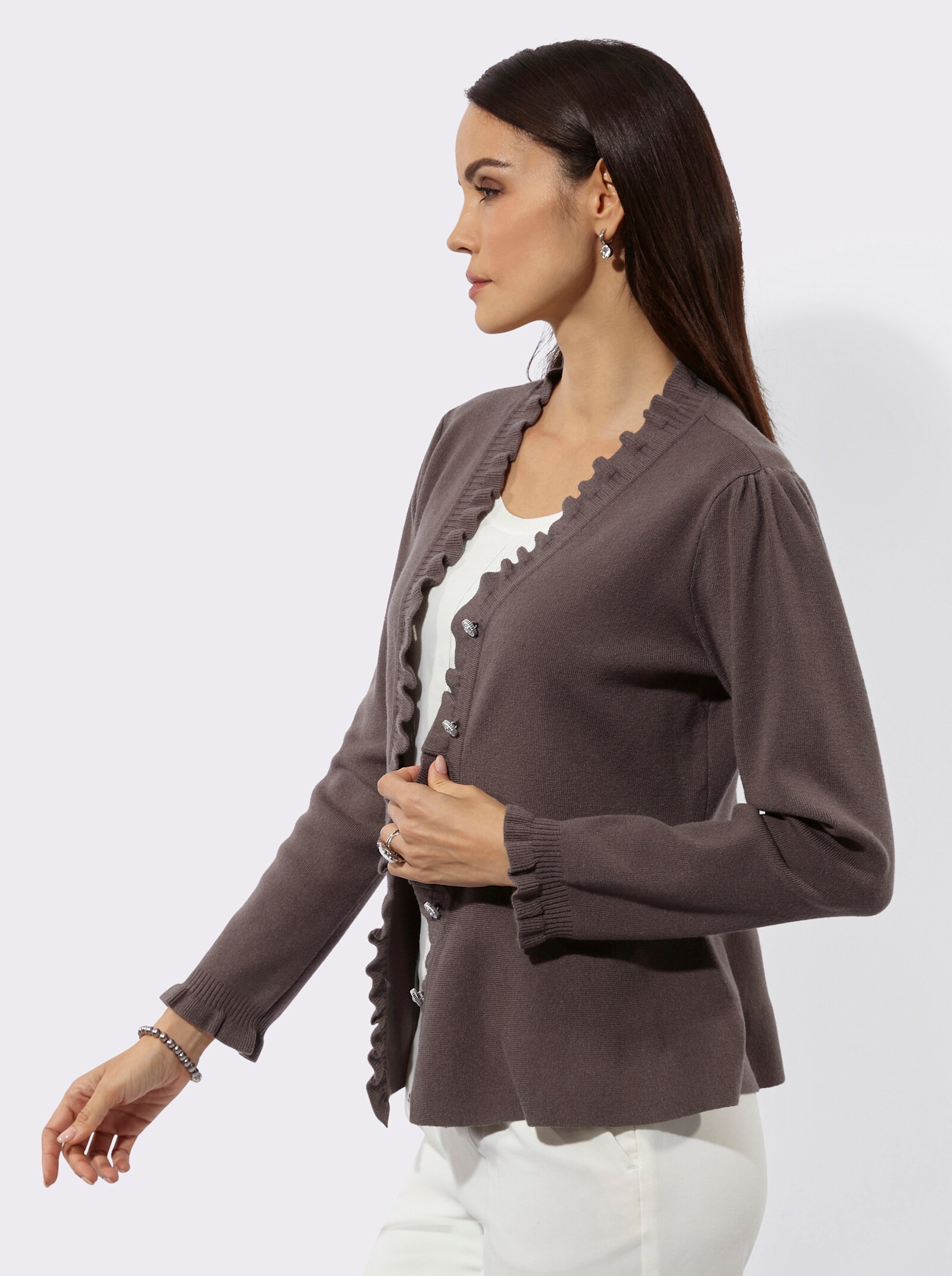 Strickjacke mit Schößchen - dunkeltaupe